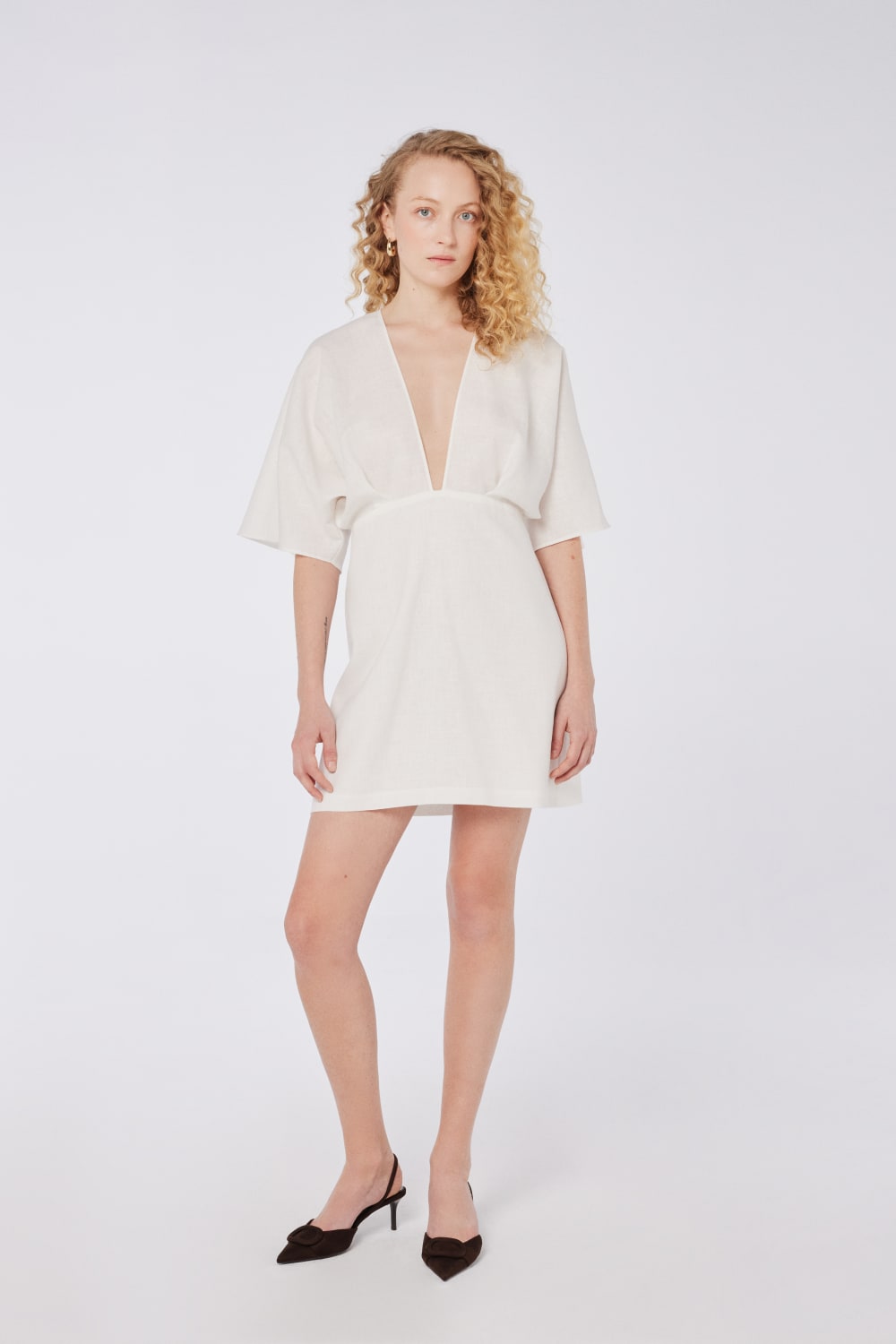 House of IKA-Kimono Kollu Keten Mini Elbise-Elbise-1-Milagron.com