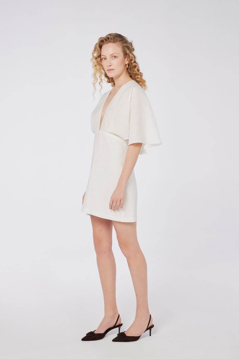 House of IKA-Kimono Kollu Keten Mini Elbise-Elbise-2-Milagron.com