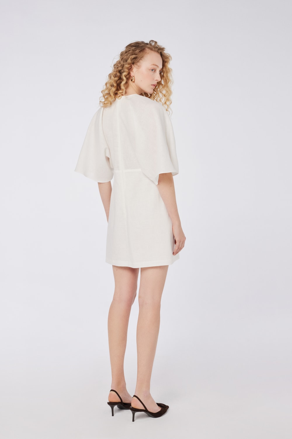 House of IKA-Kimono Kollu Keten Mini Elbise-Elbise-3-Milagron.com