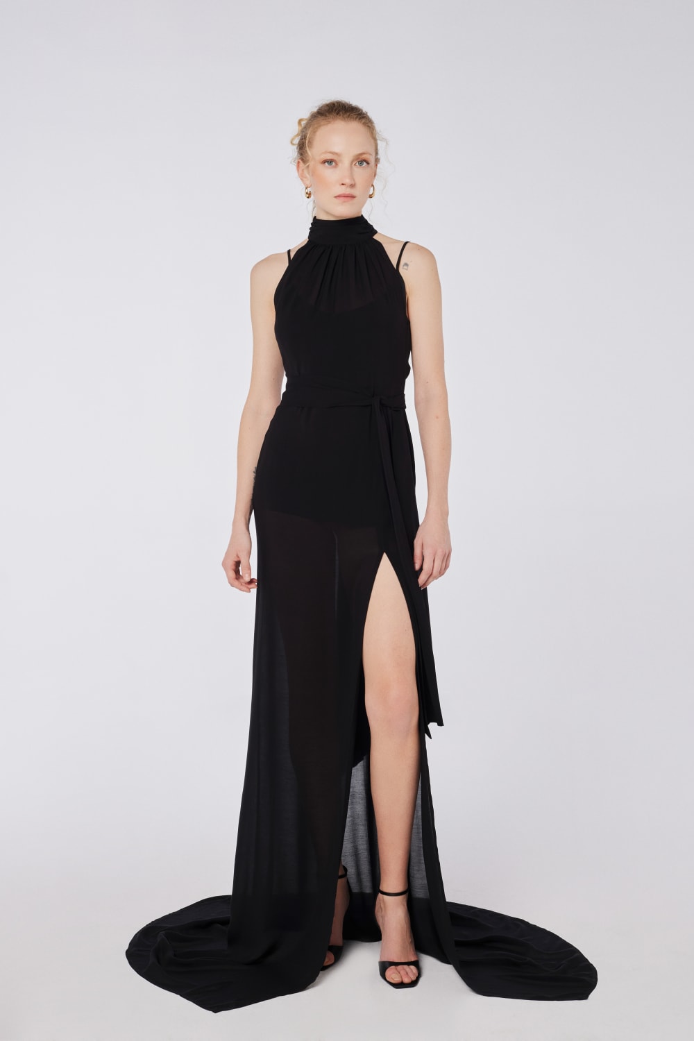 House of IKA-Kuyruklu Halter Yaka Viskon Elbise-Elbise-1-Milagron.com