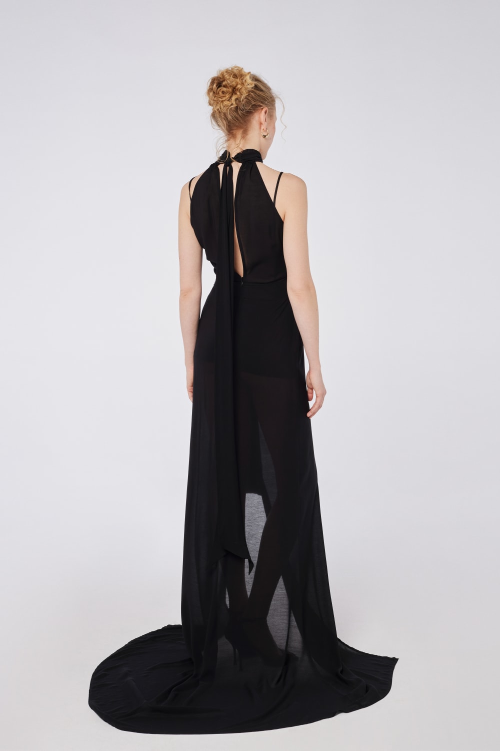 House of IKA-Kuyruklu Halter Yaka Viskon Elbise-Elbise-3-Milagron.com