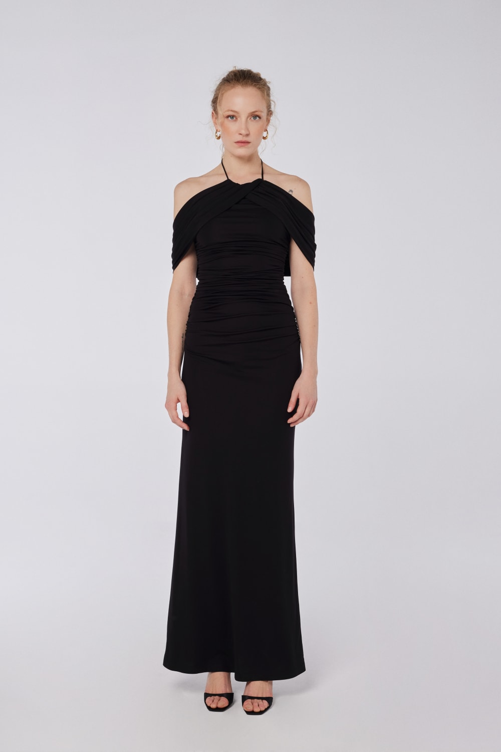 House of IKA-Omuz Detaylı Halter Yaka Elbise-Elbise-1-Milagron.com