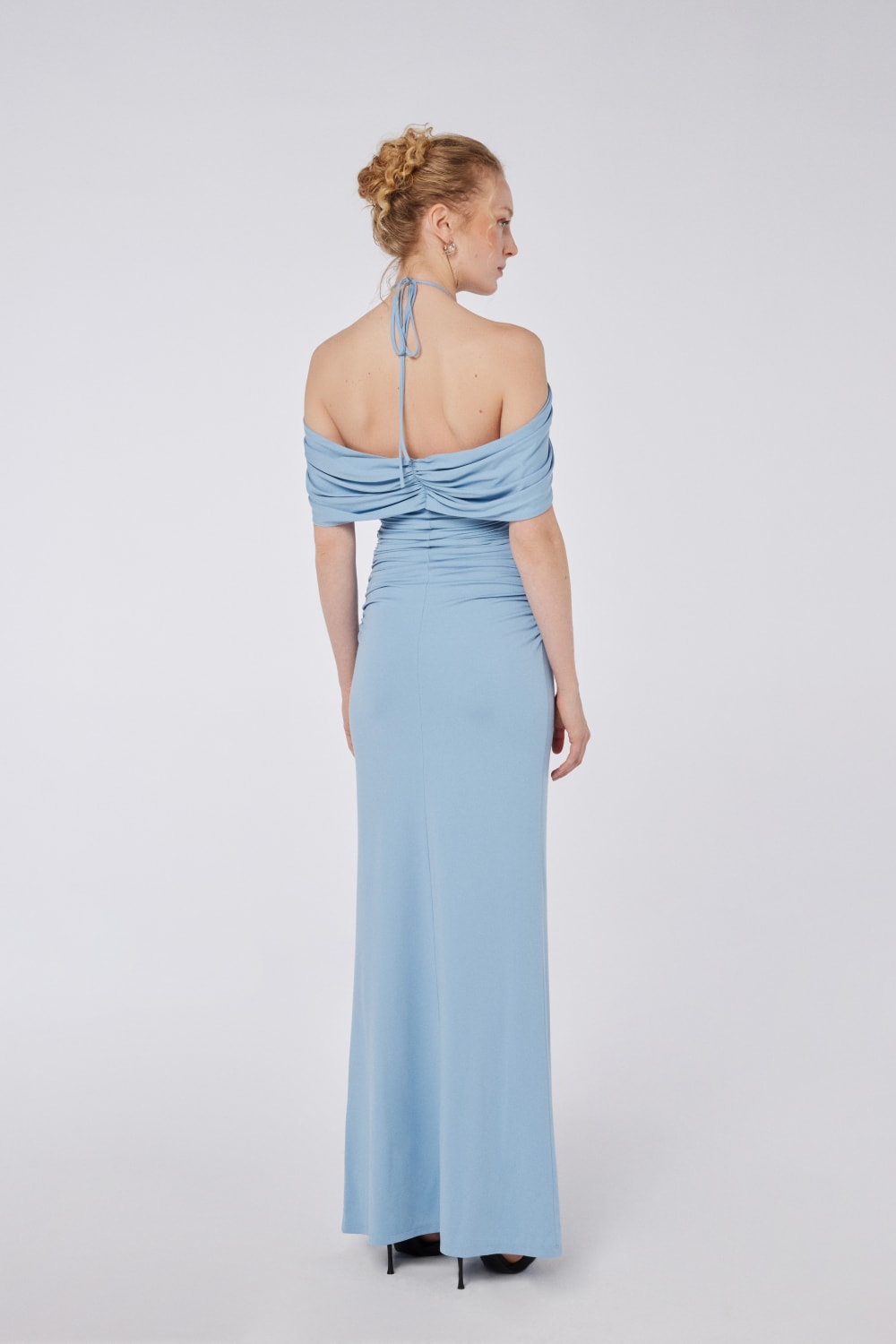 House of IKA-Omuz Detaylı Halter Yaka Elbise-Elbise-3-Milagron.com