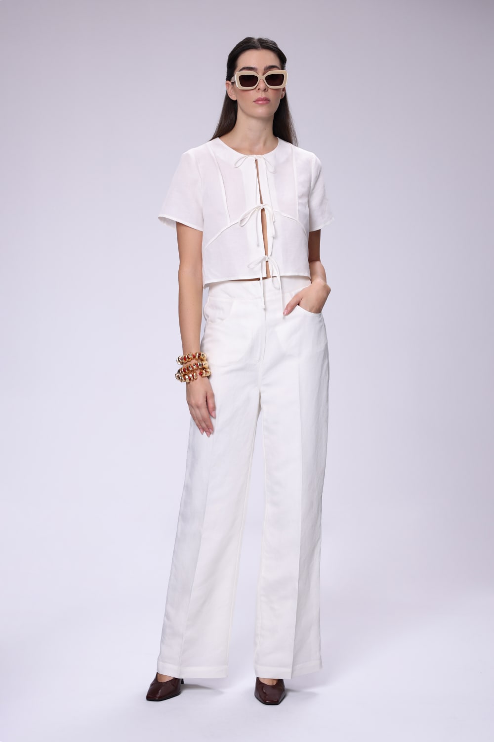 House of IKA-Önden Bağlamalı Keten Bluz-Bluz-3-Milagron.com