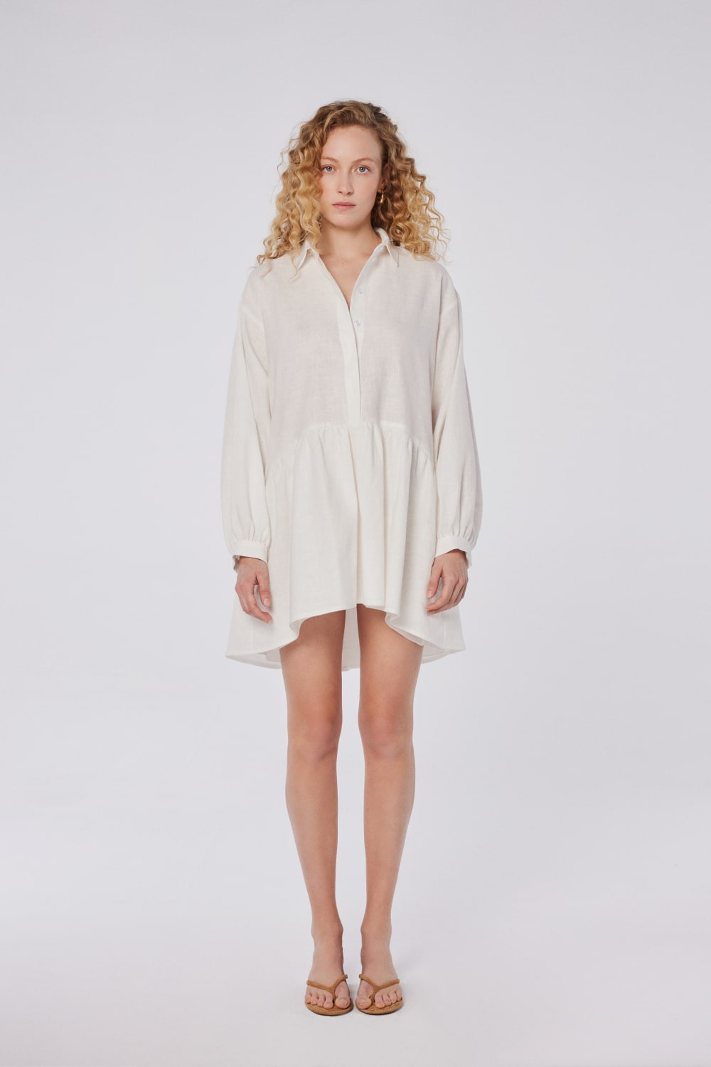 House of IKA-Oversize Keten Gömlek Elbise-Elbise-1-Milagron.com