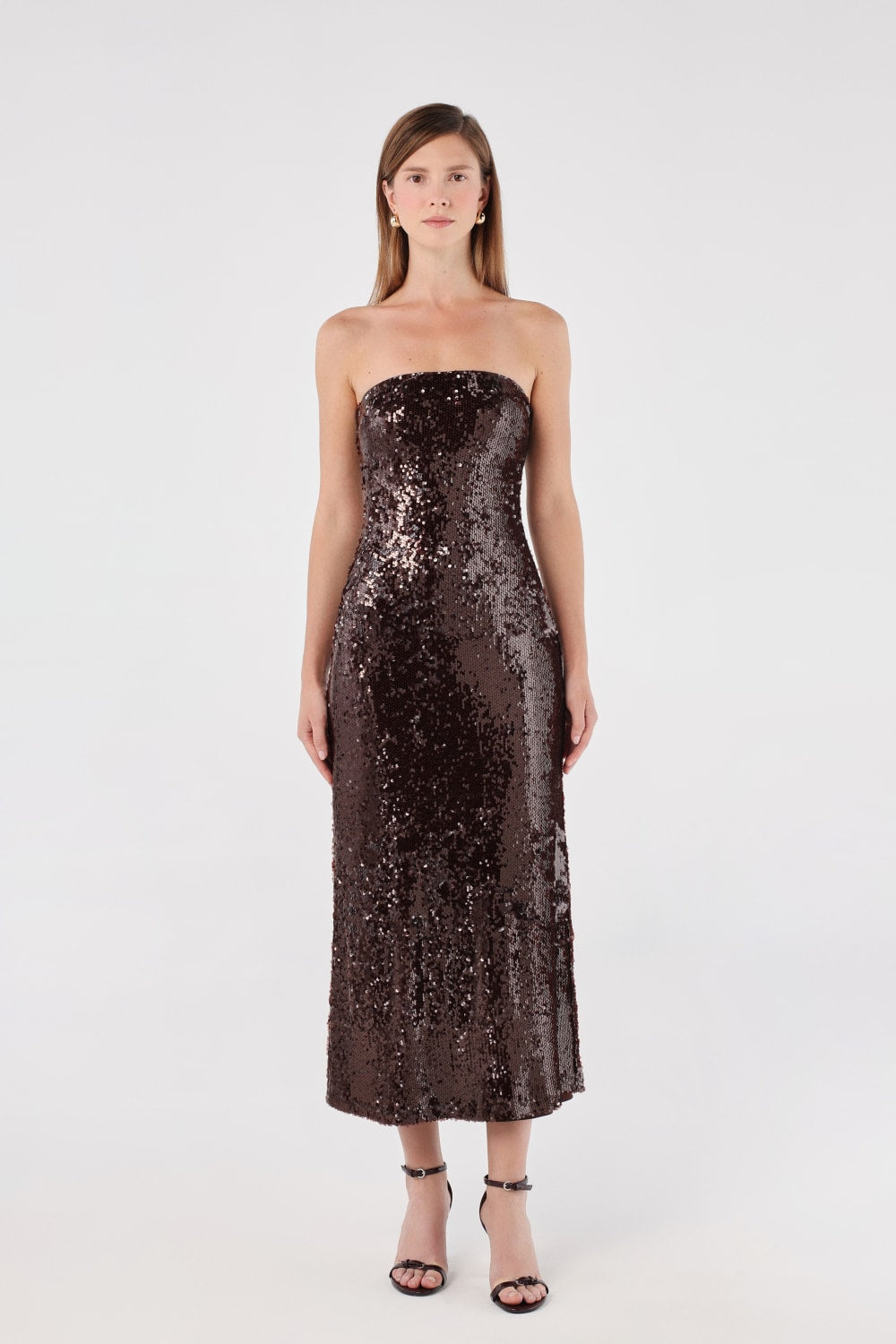 House of IKA-Straplez Payetli Midi Elbise-Elbise-1-Milagron.com