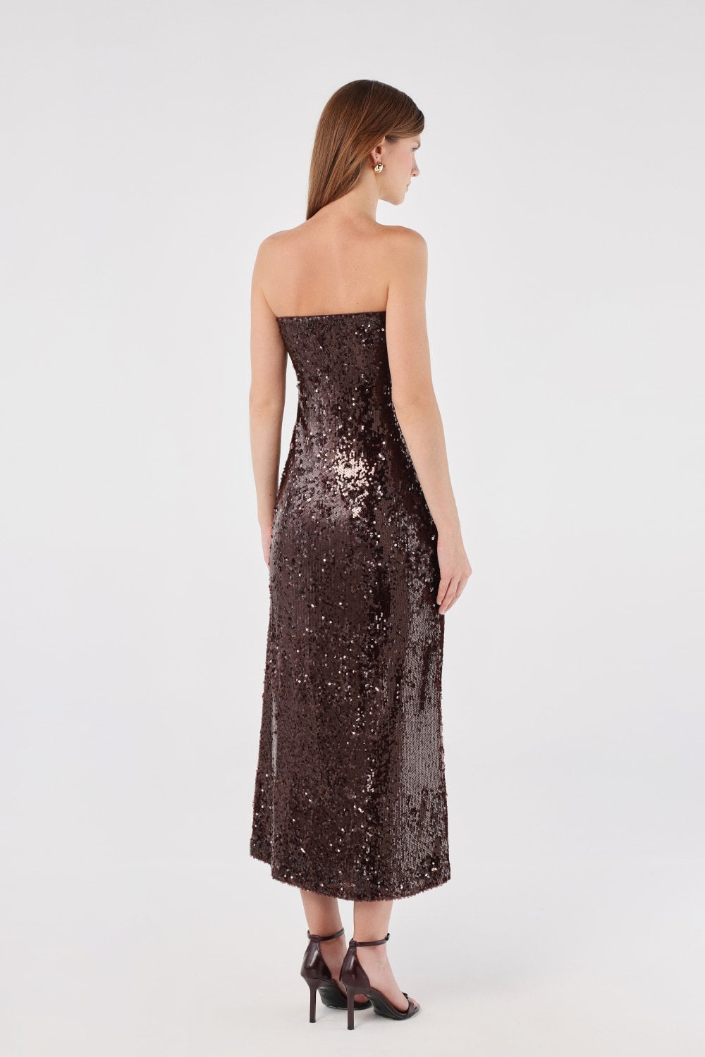 House of IKA-Straplez Payetli Midi Elbise-Elbise-3-Milagron.com