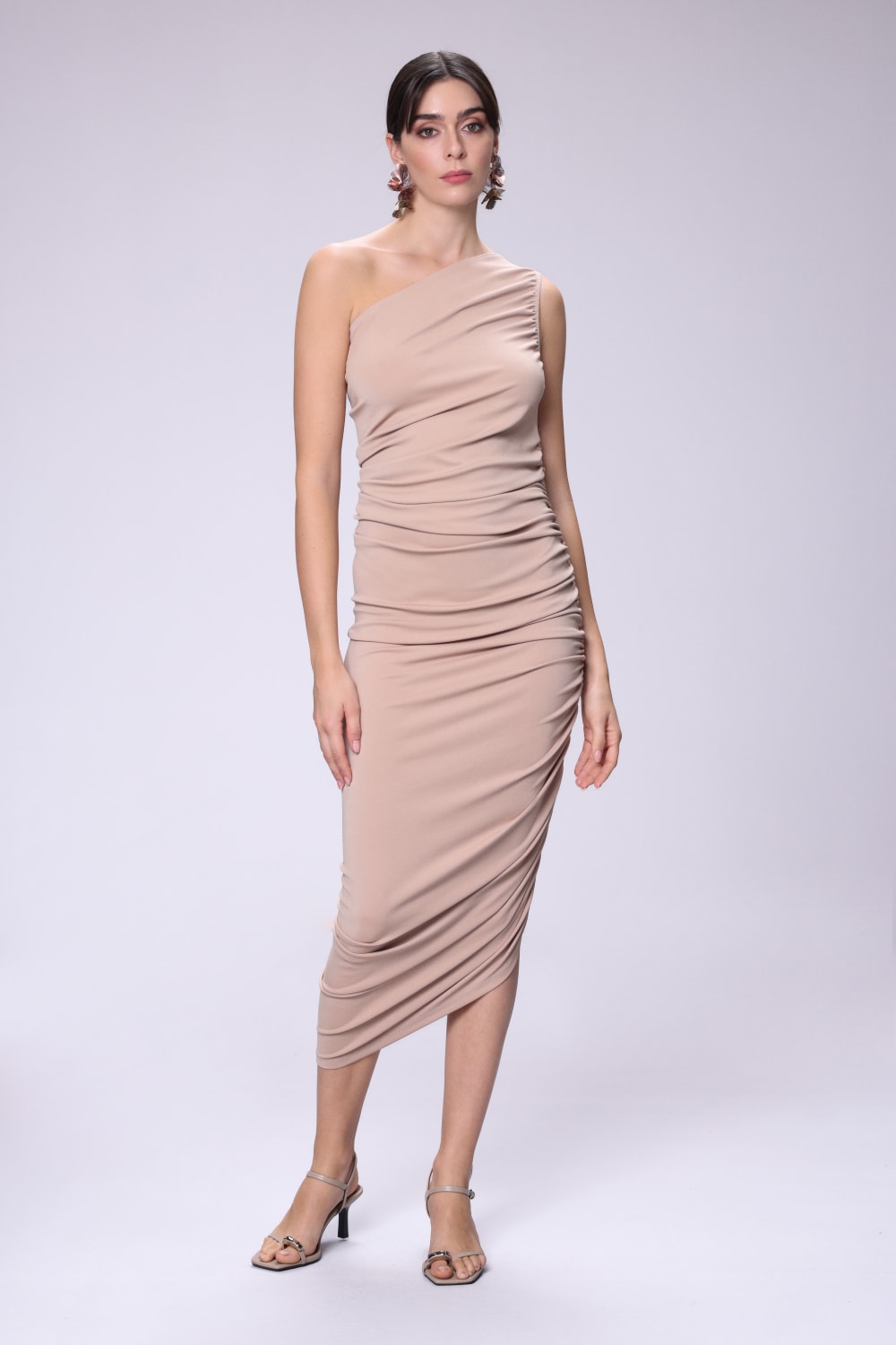 House of IKA-Tek Omuz Büzgülü Elbise-Elbise-1-Milagron.com