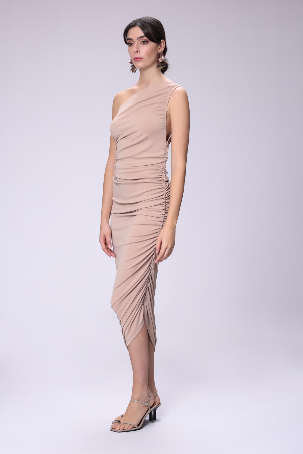 House of IKA-Tek Omuz Büzgülü Elbise-Elbise-2-Milagron.com