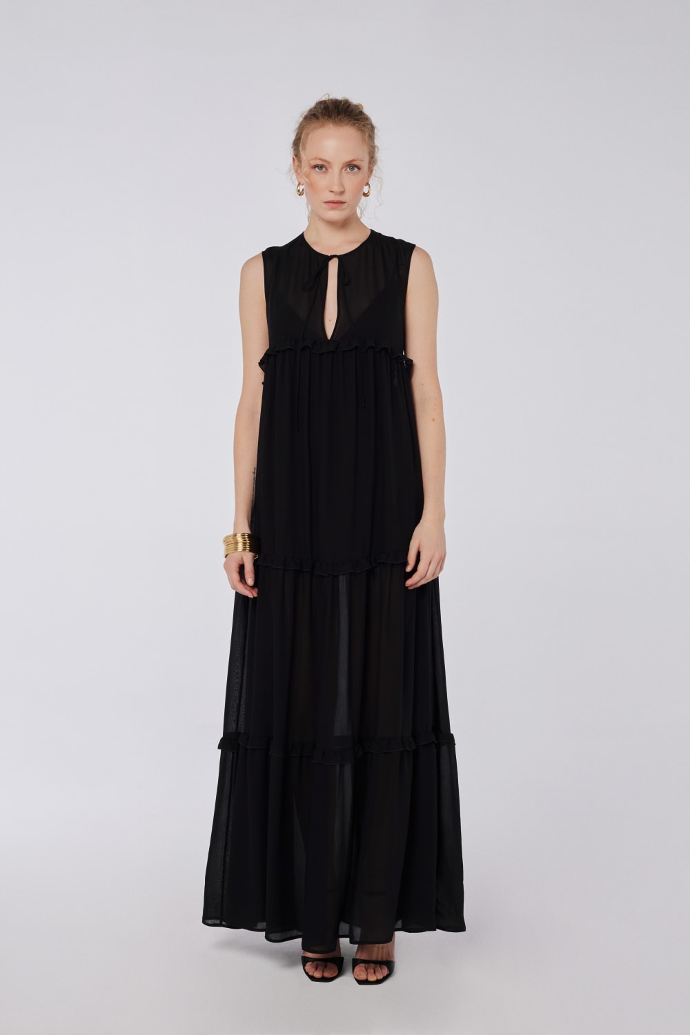 House of IKA-Volanlı Viskon Maxi Elbise-Elbise-1-Milagron.com