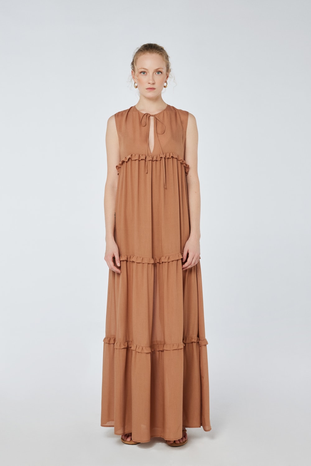 House of IKA-Volanlı Viskon Maxi Elbise-Elbise-1-Milagron.com