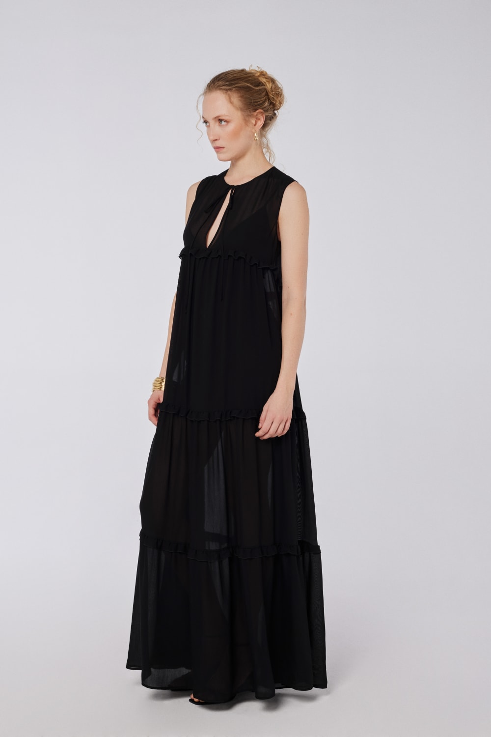 House of IKA-Volanlı Viskon Maxi Elbise-Elbise-2-Milagron.com