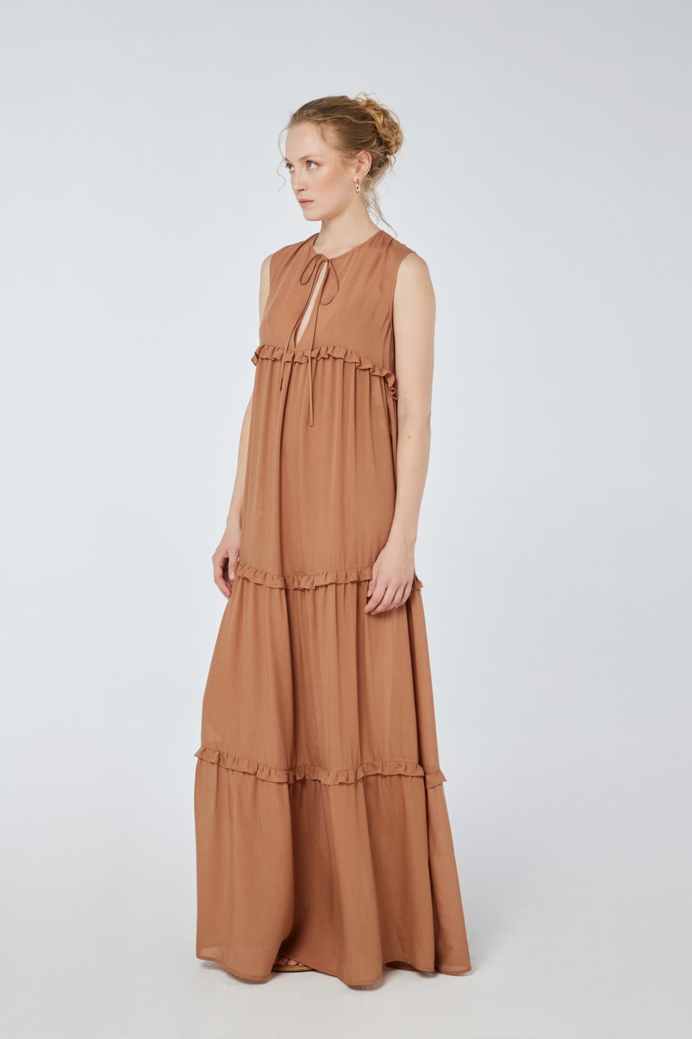 House of IKA-Volanlı Viskon Maxi Elbise-Elbise-2-Milagron.com