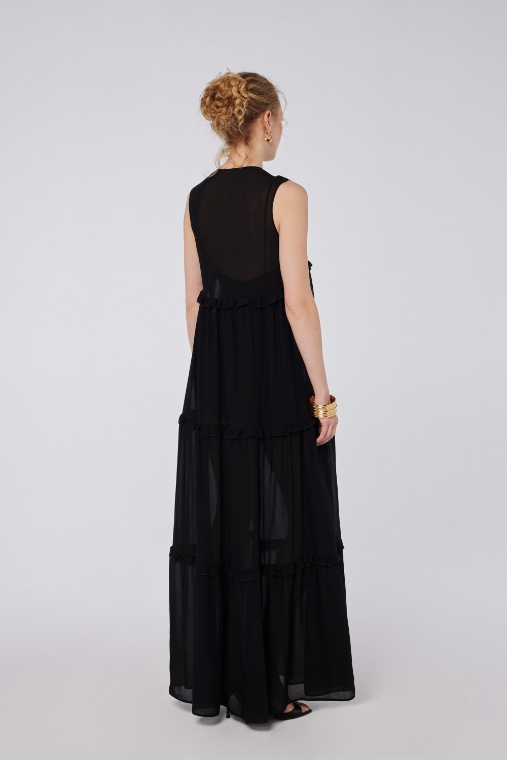 House of IKA-Volanlı Viskon Maxi Elbise-Elbise-3-Milagron.com