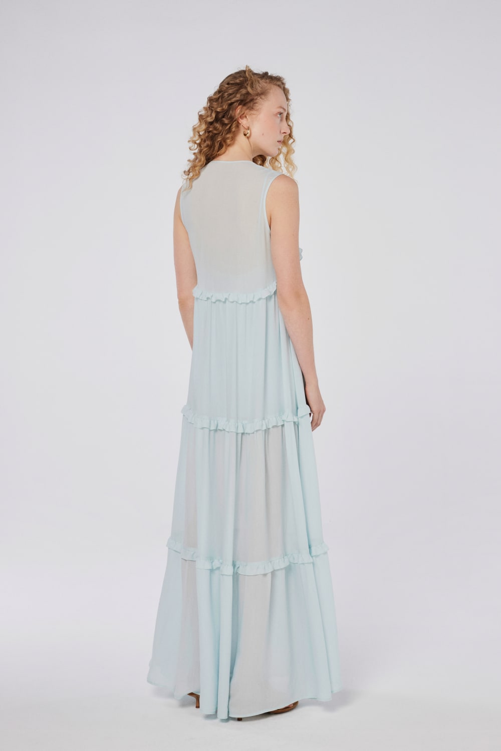 House of IKA-Volanlı Viskon Maxi Elbise-Elbise-3-Milagron.com