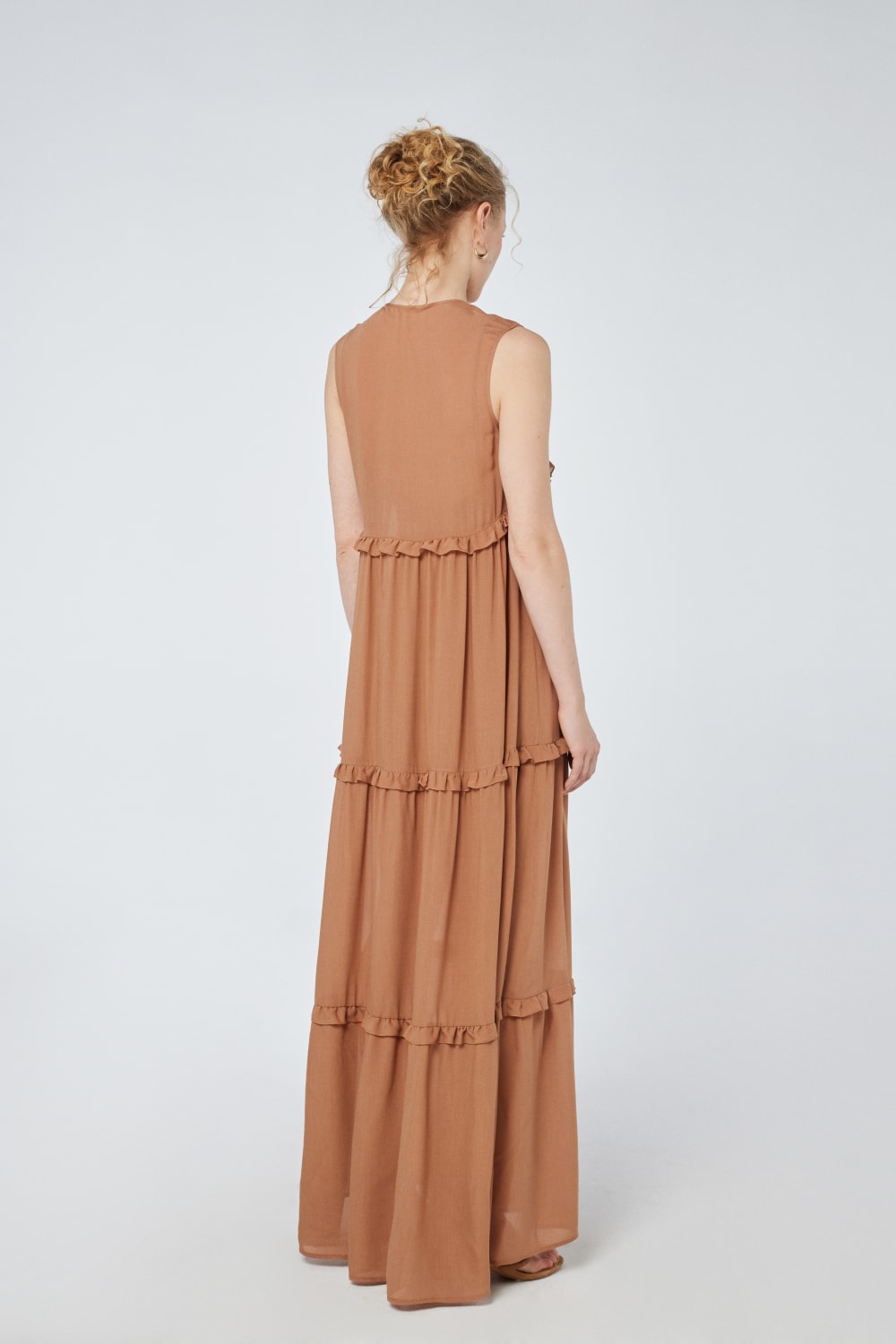 House of IKA-Volanlı Viskon Maxi Elbise-Elbise-3-Milagron.com