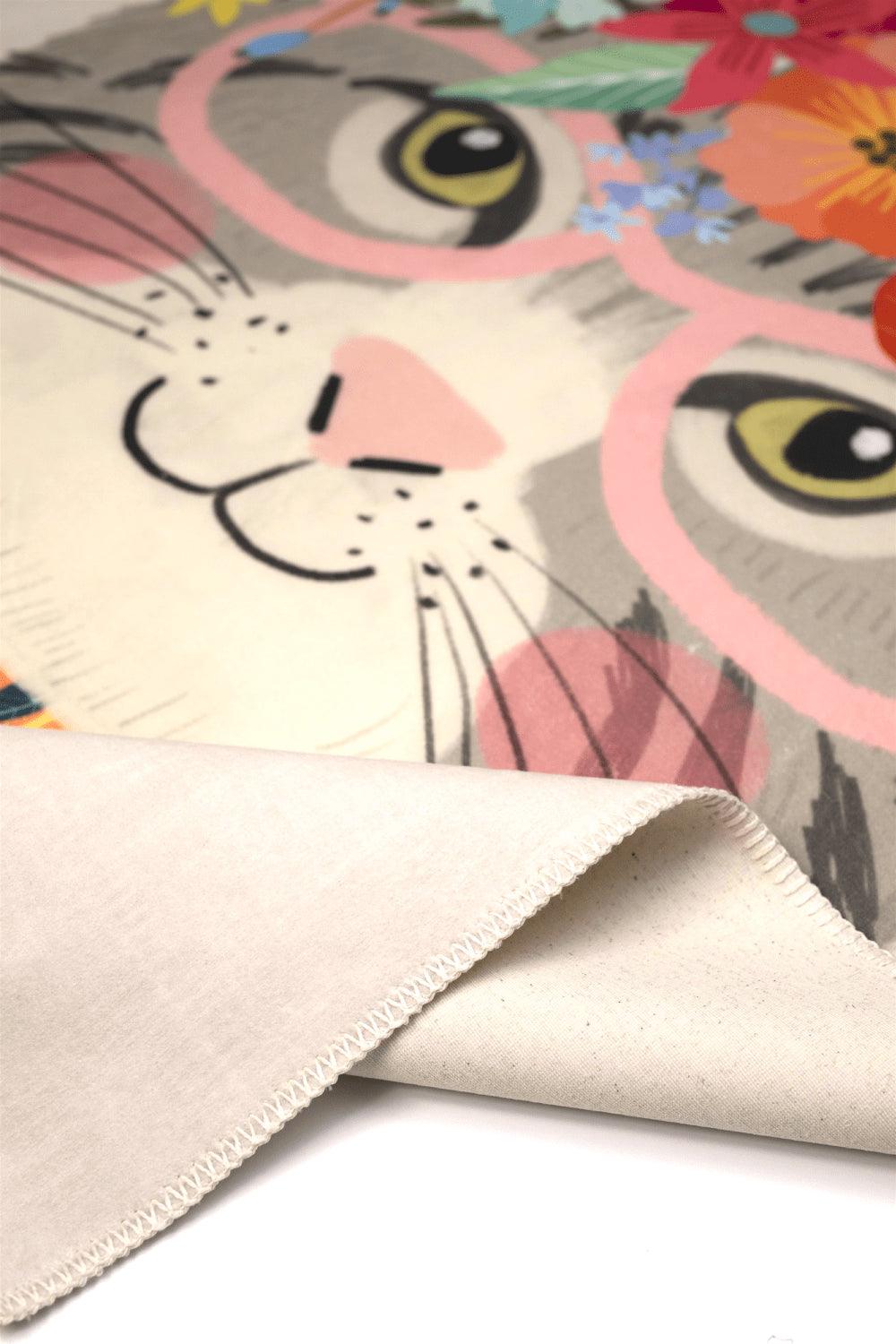 Hueppi-Librarian Kitty Makinede Yıkanabilir Non-Toksik Unicorn Kedili Çocuk Odası Halısı-Halı-1-Milagron.com