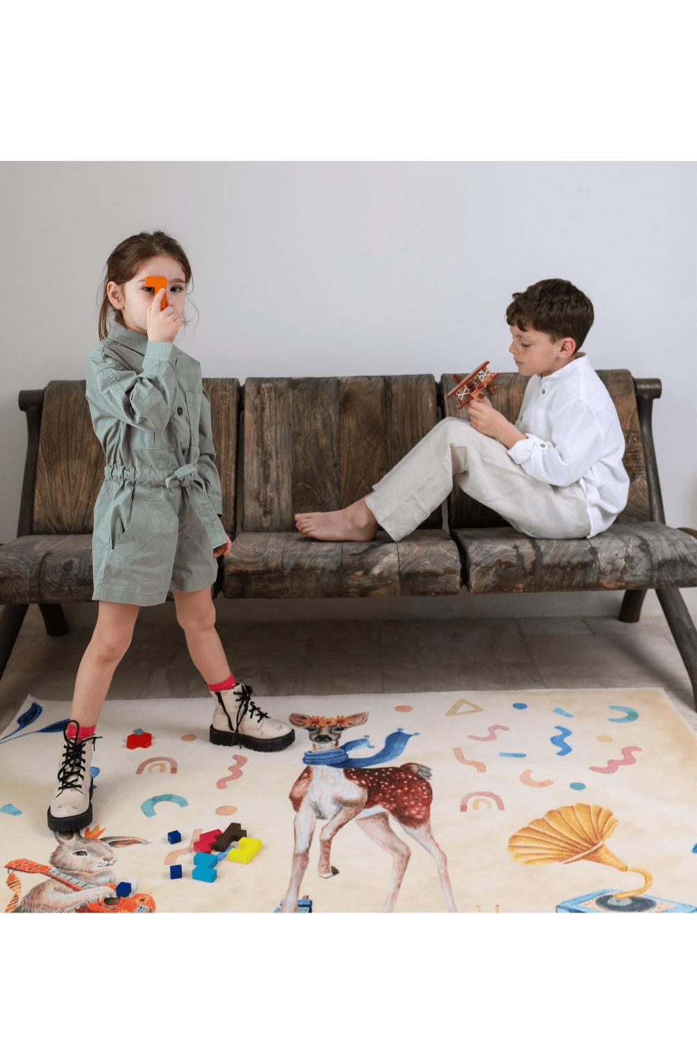 Hueppi-Sound of The Forest Makinede Yıkanabilir Non-Toksik Çocuk Odası Halısı-Halı-3-Milagron.com