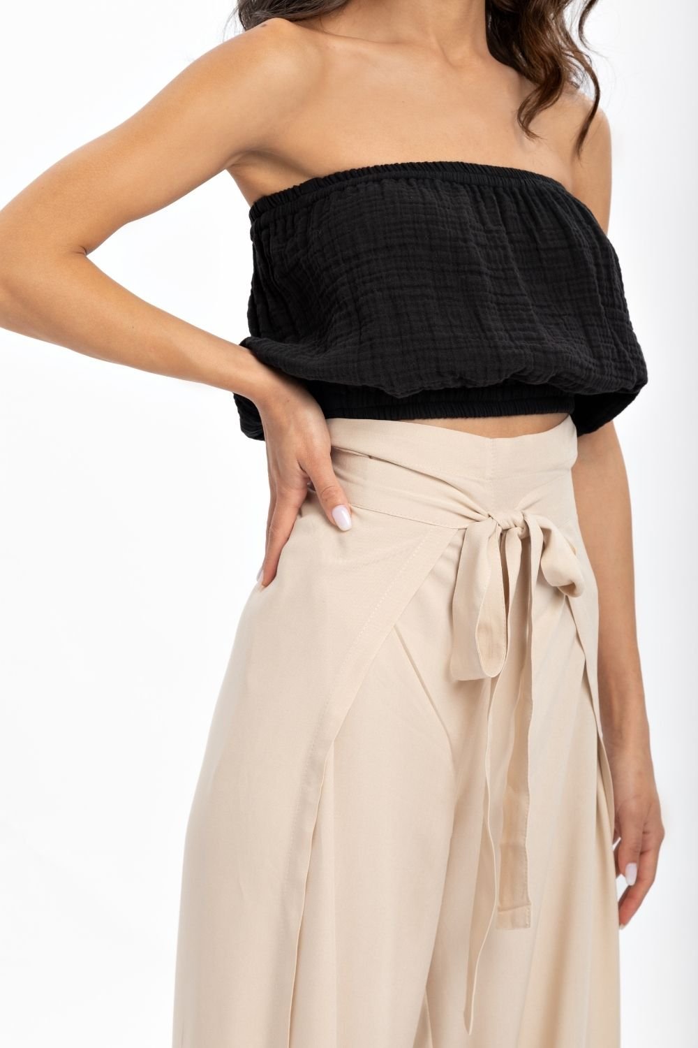 Husufi-Freeside Bej Yırtmaçlı Şalvar Pantolon-Pantolon-3-Milagron.com