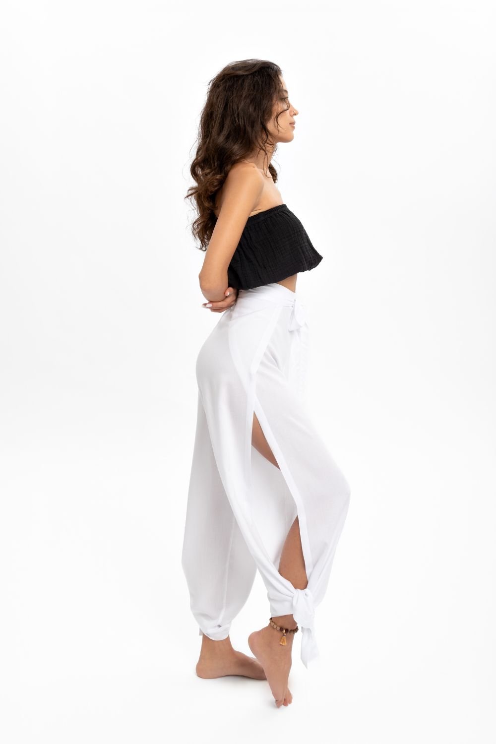 Husufi-Freeside Beyaz Yırtmaçlı Şalvar Pantolon-Pantolon-6-Milagron.com