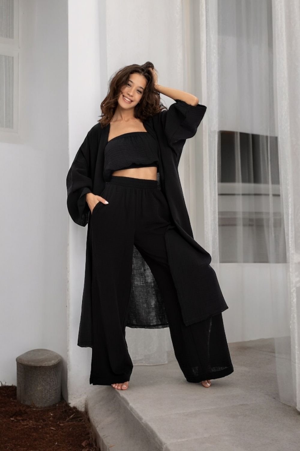 Husufi-Holly Siyah Kimono-Kimono-1-Milagron.com