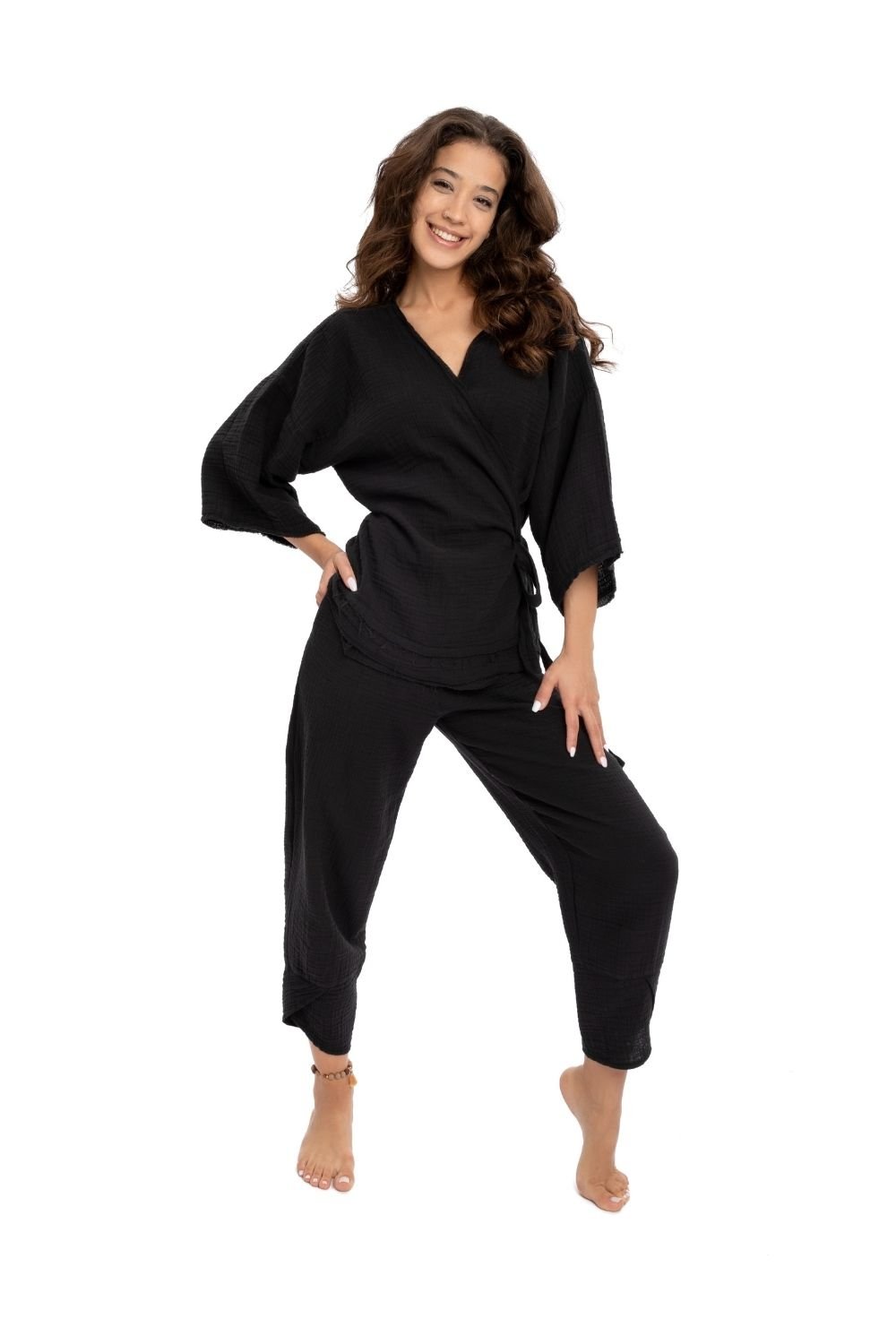 Husufi-Kruvaze Siyah Kimono-Kimono-1-Milagron.com