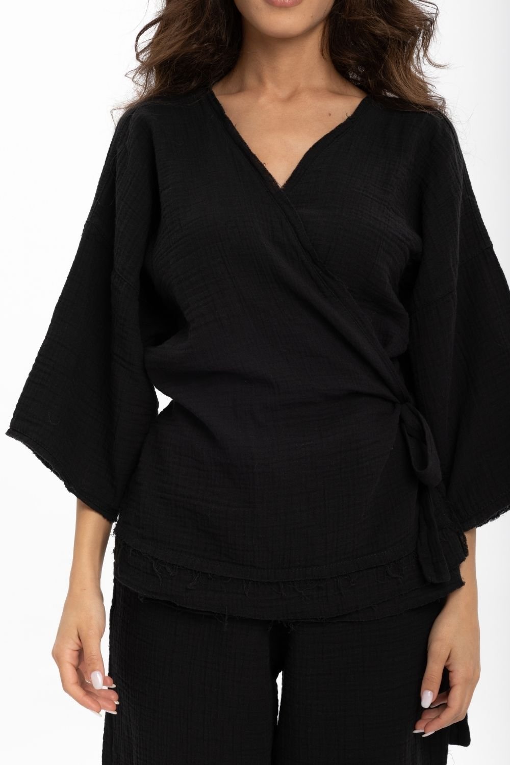 Husufi-Kruvaze Siyah Kimono-Kimono-4-Milagron.com