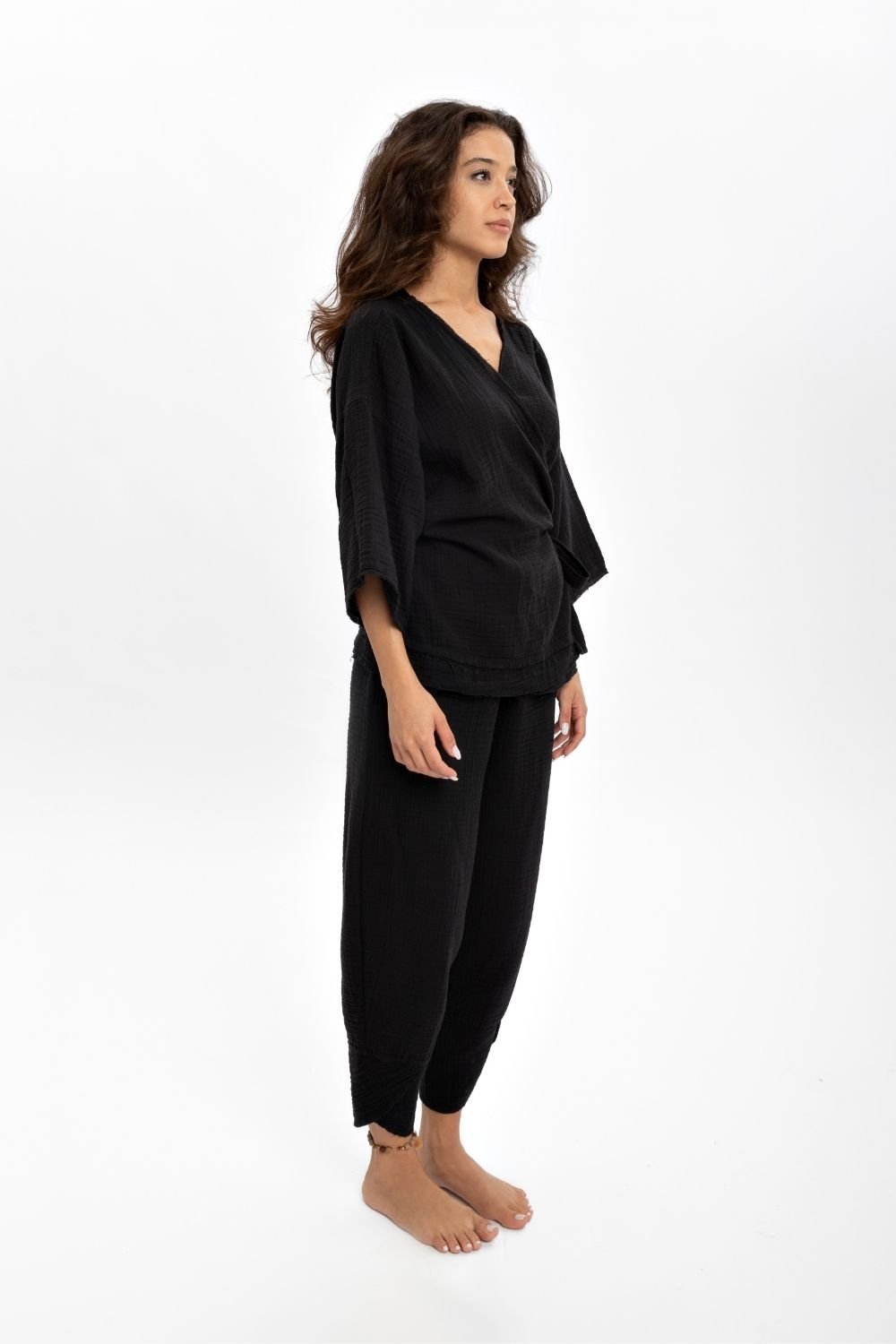 Husufi-Kruvaze Siyah Kimono-Kimono-5-Milagron.com