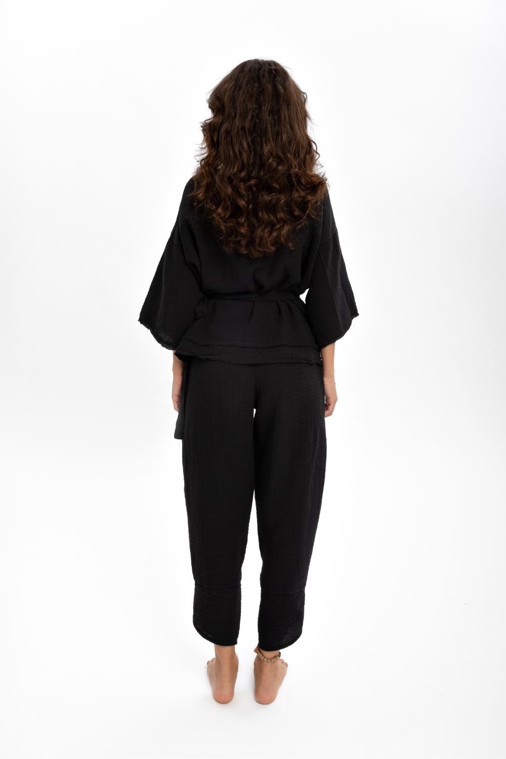 Husufi-Kruvaze Siyah Kimono-Kimono-6-Milagron.com