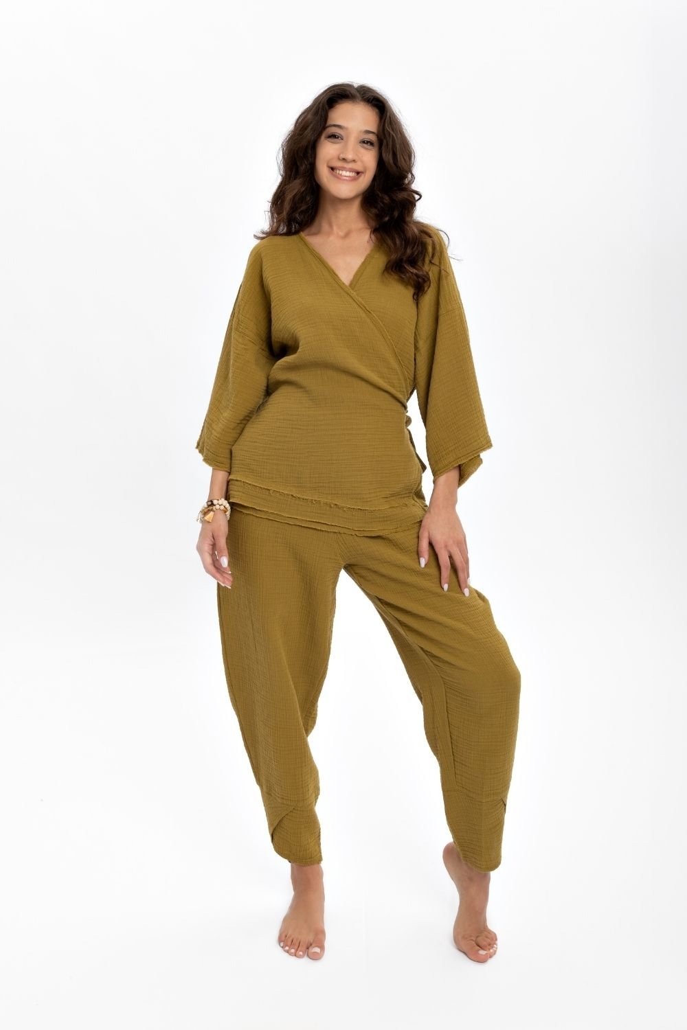 Husufi-Kruvaze Yeşil Kimono-Kimono-1-Milagron.com