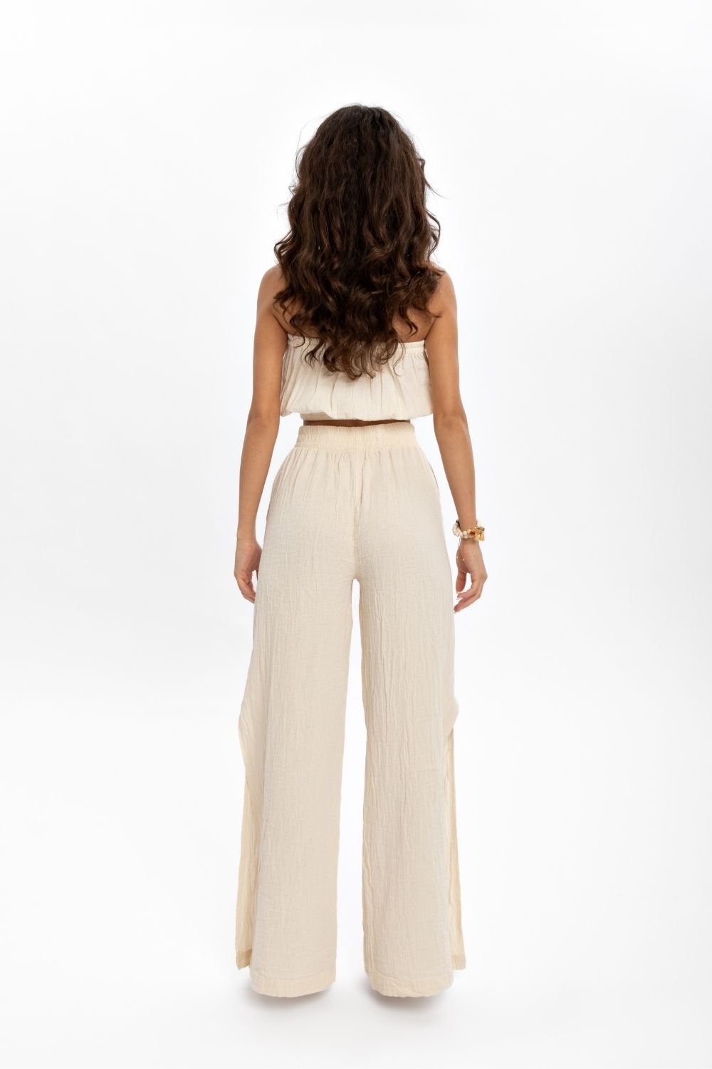 Husufi-Naturel Müslin Yırtmaçlı Pantolon-Pantolon-5-Milagron.com