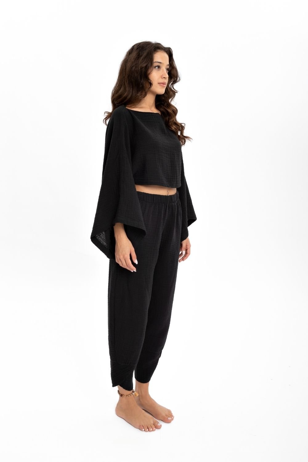 Husufi-Siyah Crop Bluz-Top-4-Milagron.com