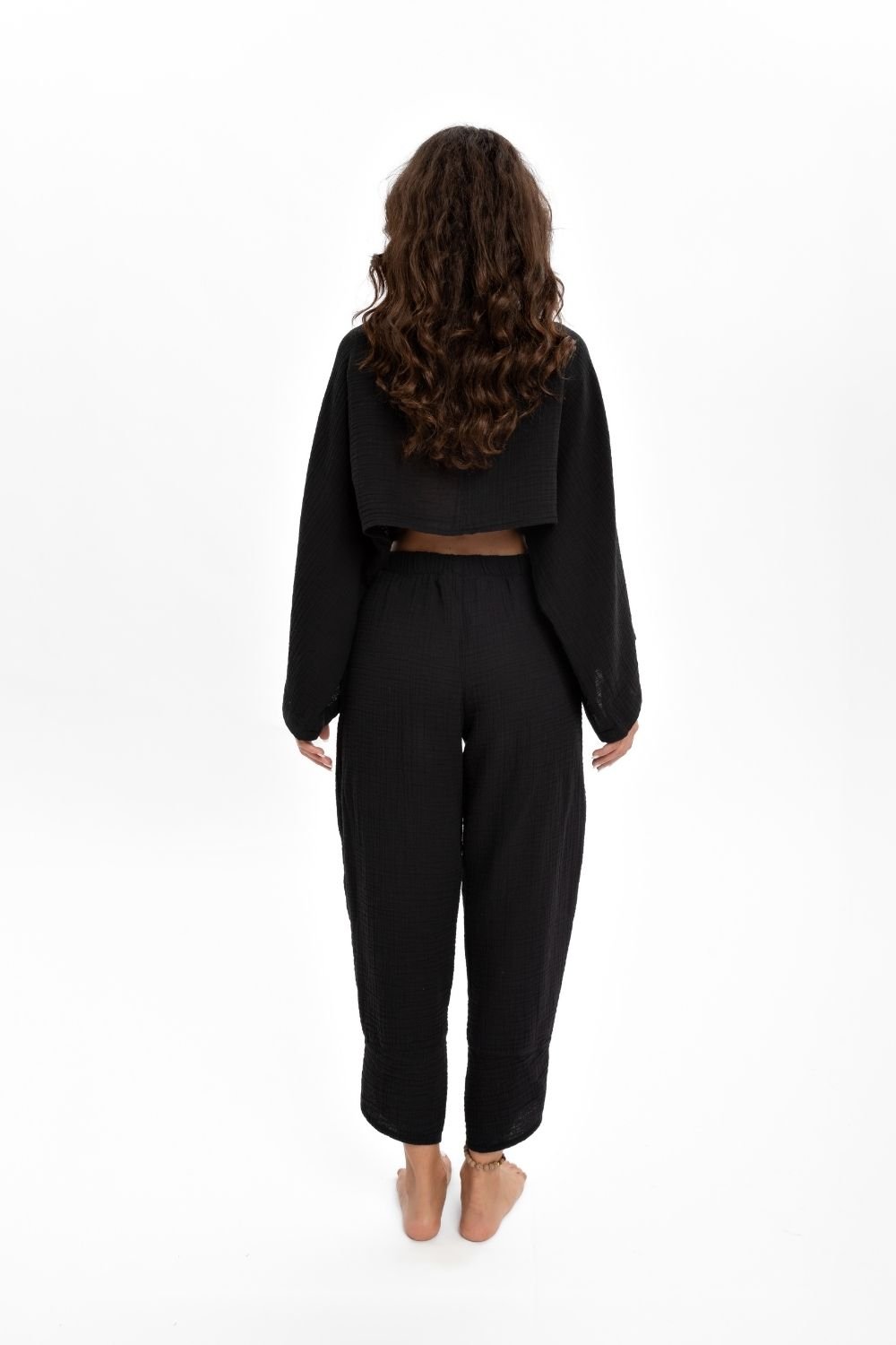 Husufi-Siyah Crop Bluz-Top-5-Milagron.com