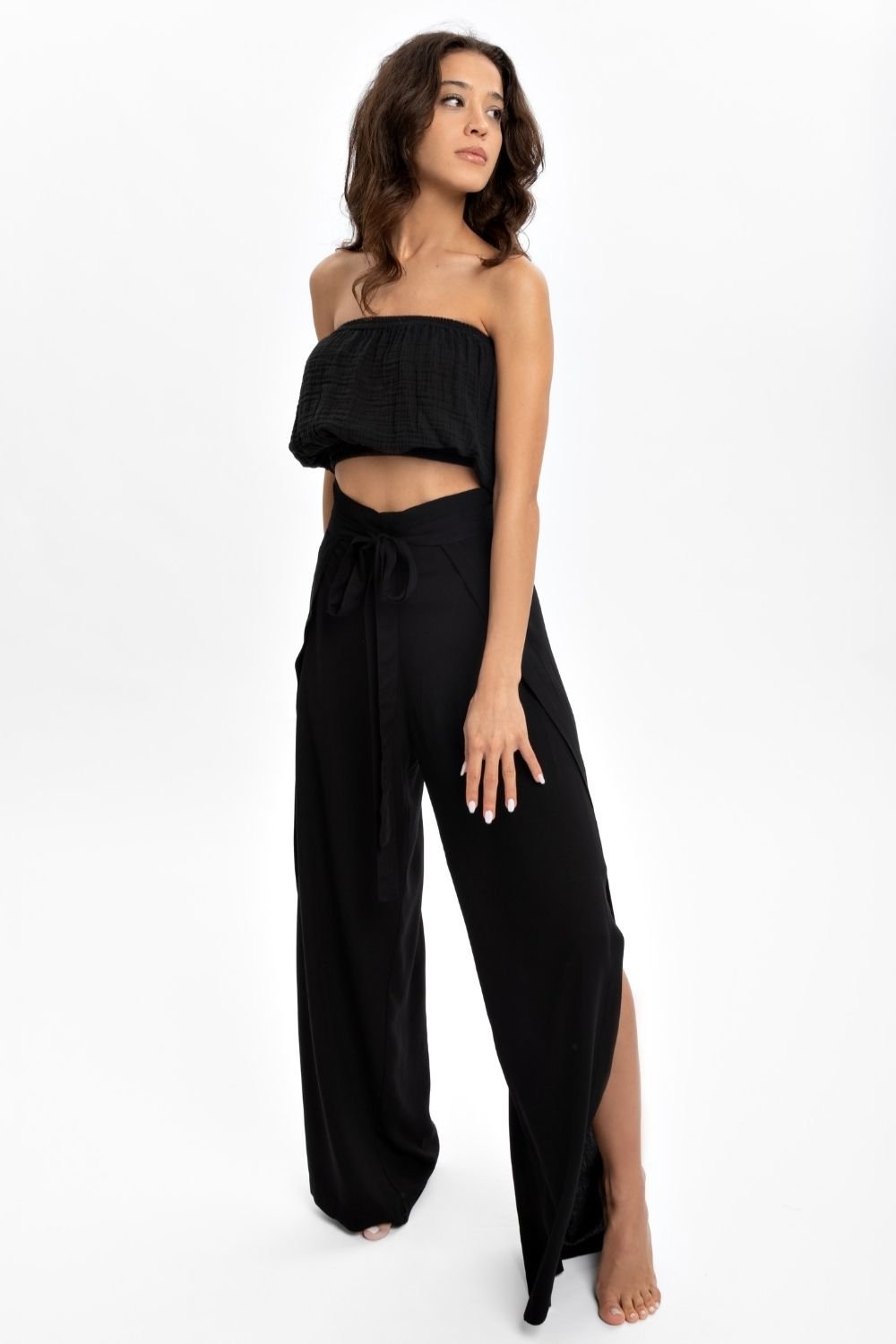 Husufi-Siyah Müslin Croptop-Top-1-Milagron.com