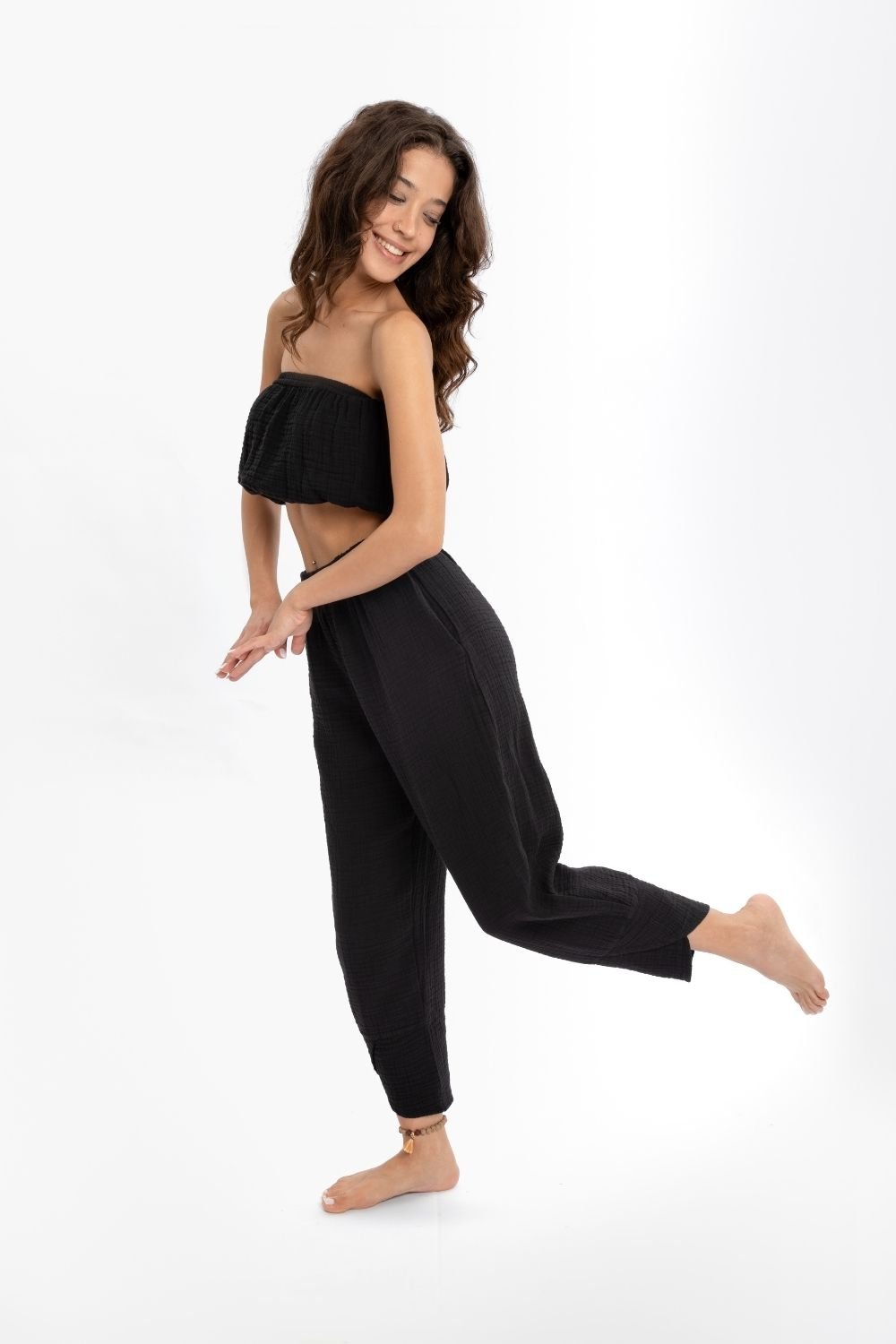 Husufi-Siyah Müslin Croptop-Top-4-Milagron.com