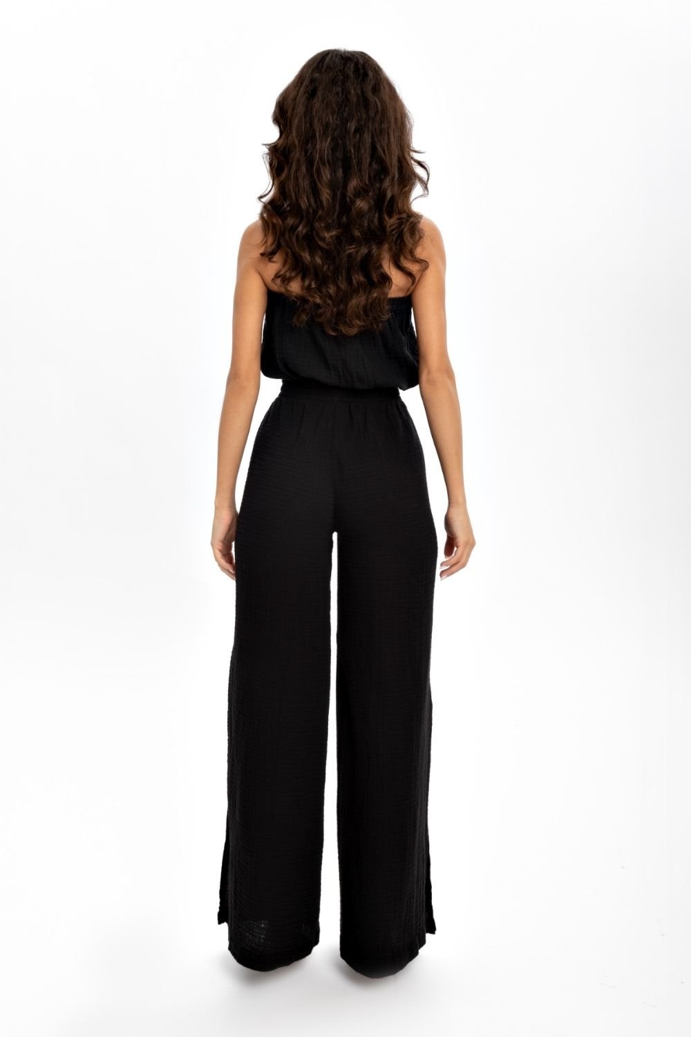 Husufi-Siyah Müslin Yırtmaçlı Pantolon-Pantolon-5-Milagron.com