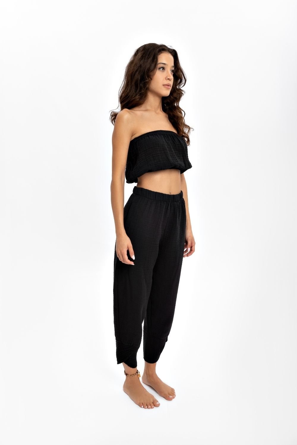 Husufi-V Cross Siyah Şalvar Pantolon-Pantolon-4-Milagron.com