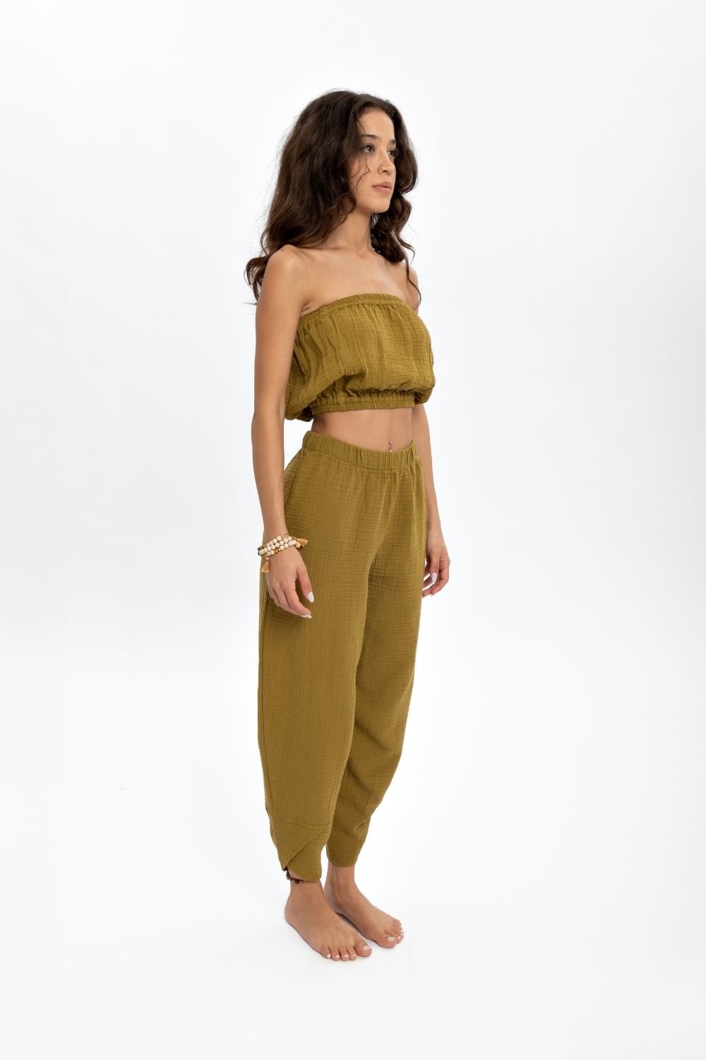 Husufi-V Cross Yeşil Şalvar Pantolon-Pantolon-3-Milagron.com