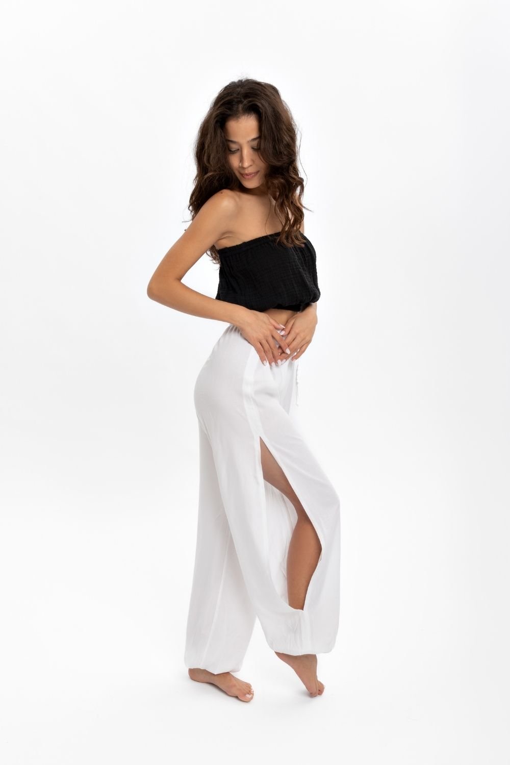 Husufi-Ventana Beyaz Şalvar Yoga Pantolonu-Pantolon-2-Milagron.com