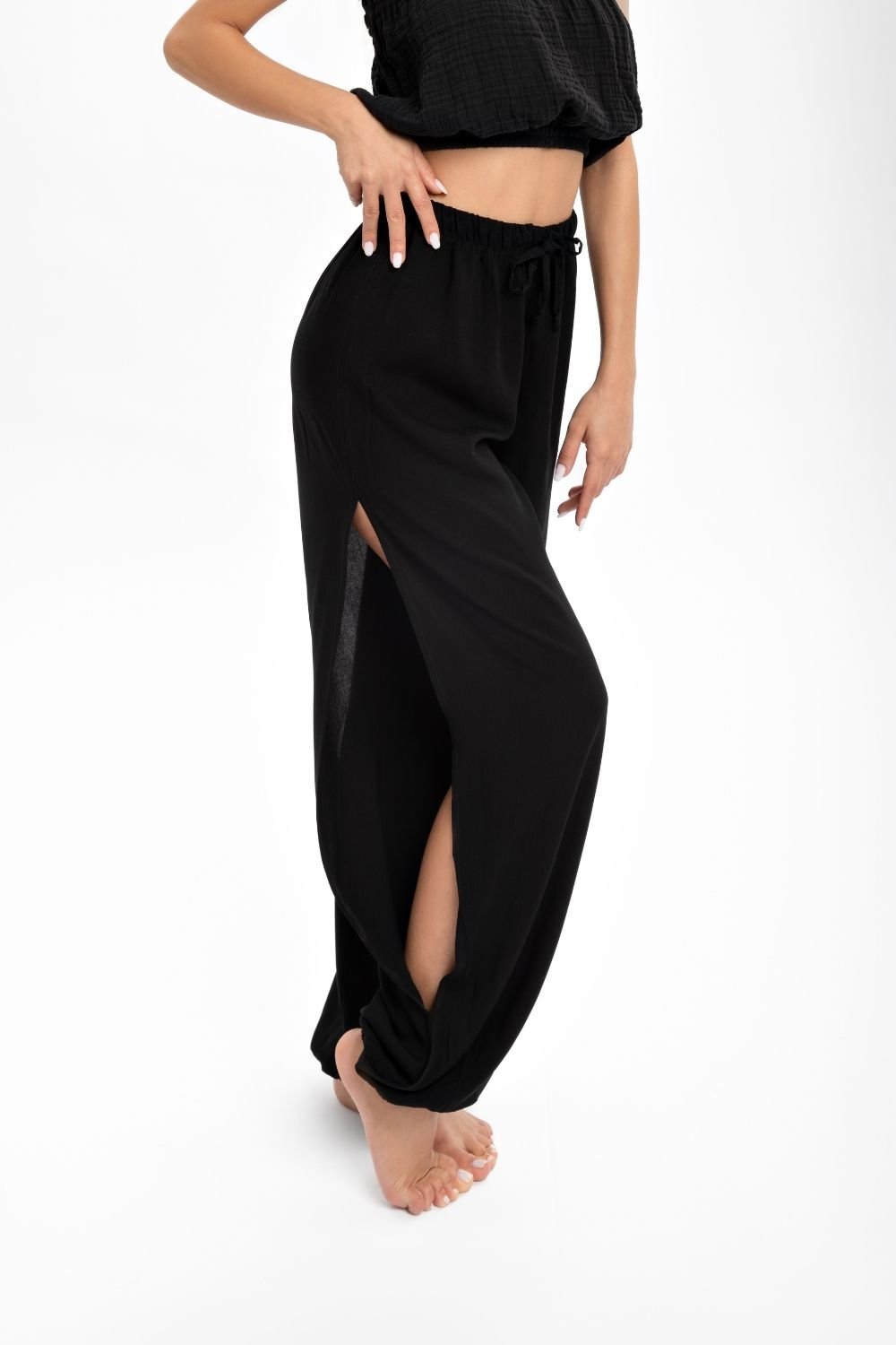 Husufi-Ventana Siyah Şalvar Yoga Pantolonu-Pantolon-3-Milagron.com