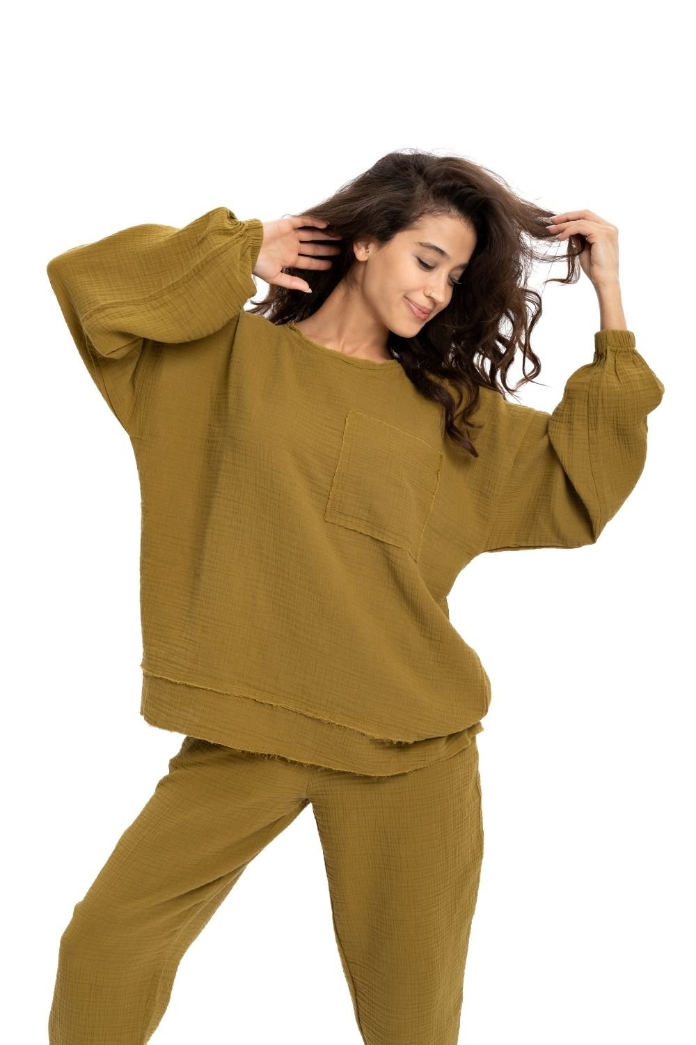 Husufi-Yeşil Bürümcüklü Sweatshirt-Sweatshirts & Hoodies-2-Milagron.com