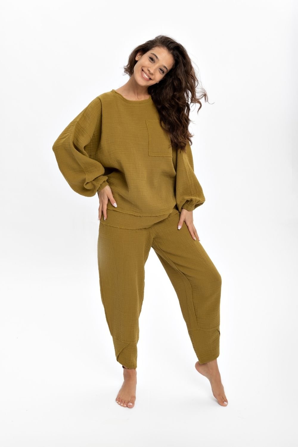 Husufi-Yeşil Bürümcüklü Sweatshirt-Sweatshirts & Hoodies-3-Milagron.com