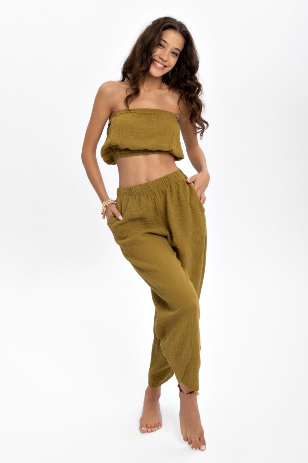 Husufi-Yeşili Müslin Croptop-Top-3-Milagron.com