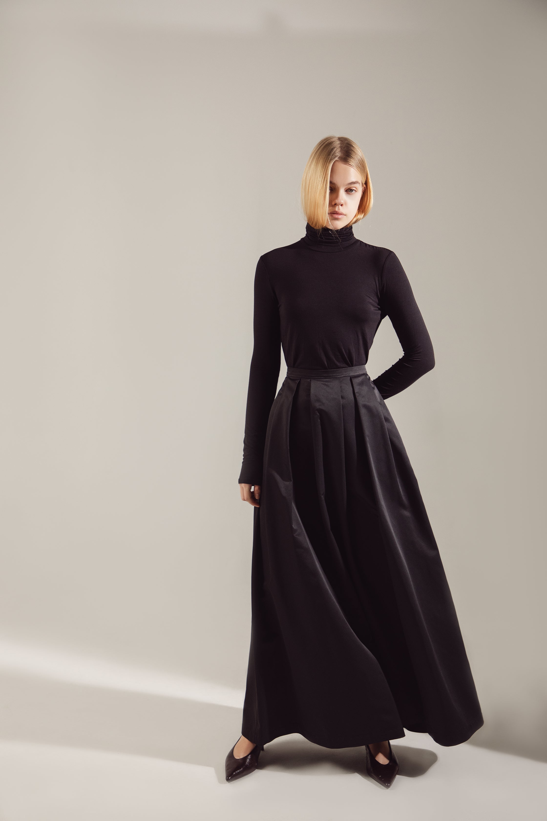 Black Shimmering Nylon-Viscose Maxi Skirt