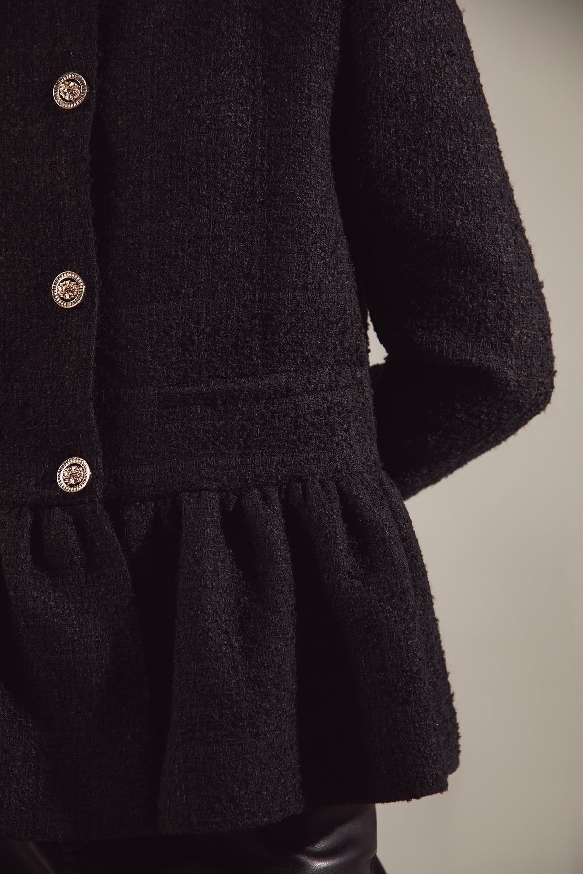 Black Tweed Balloon-Hem Jacket