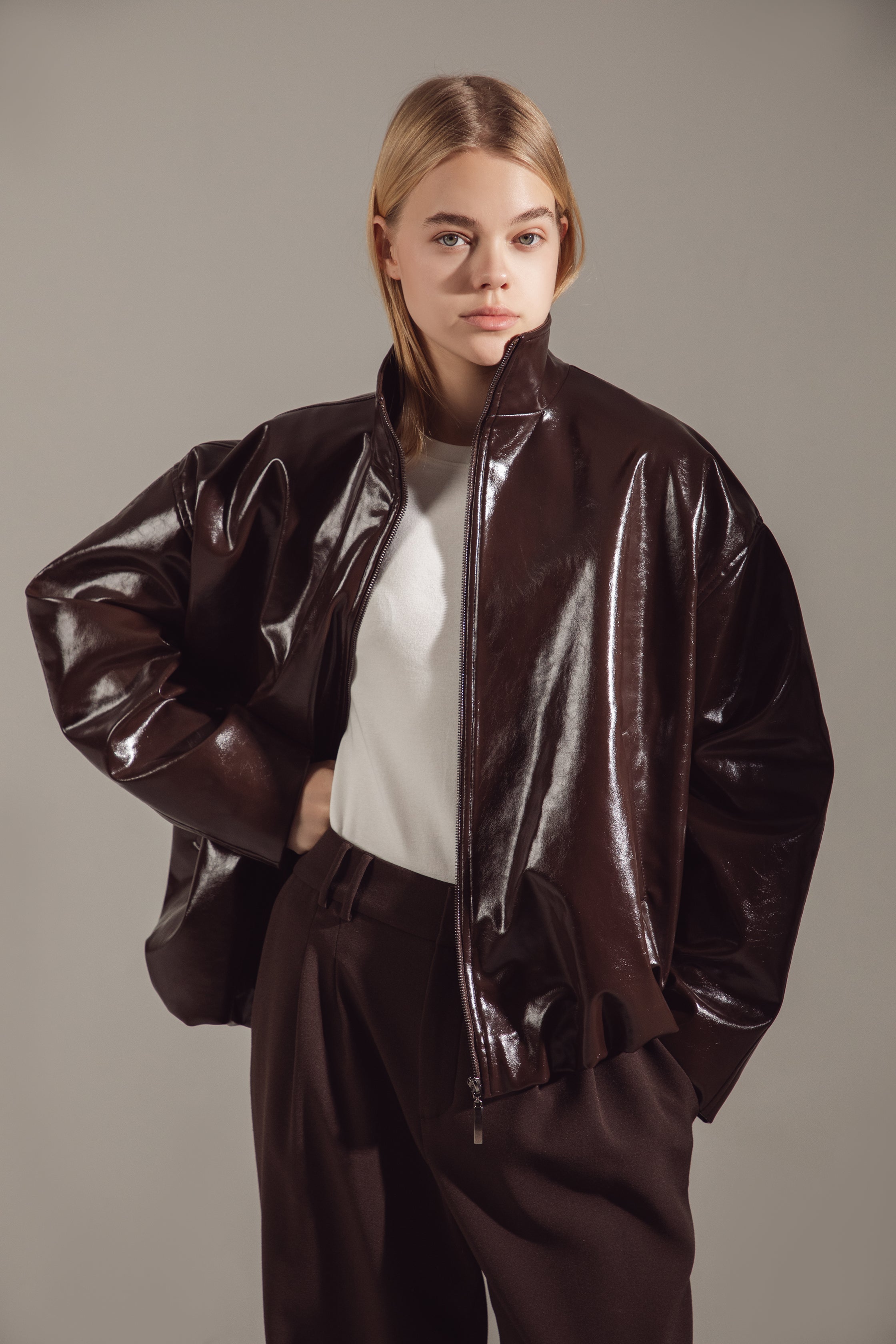 Dark Chocolate Premium Eco-Leather Bomber