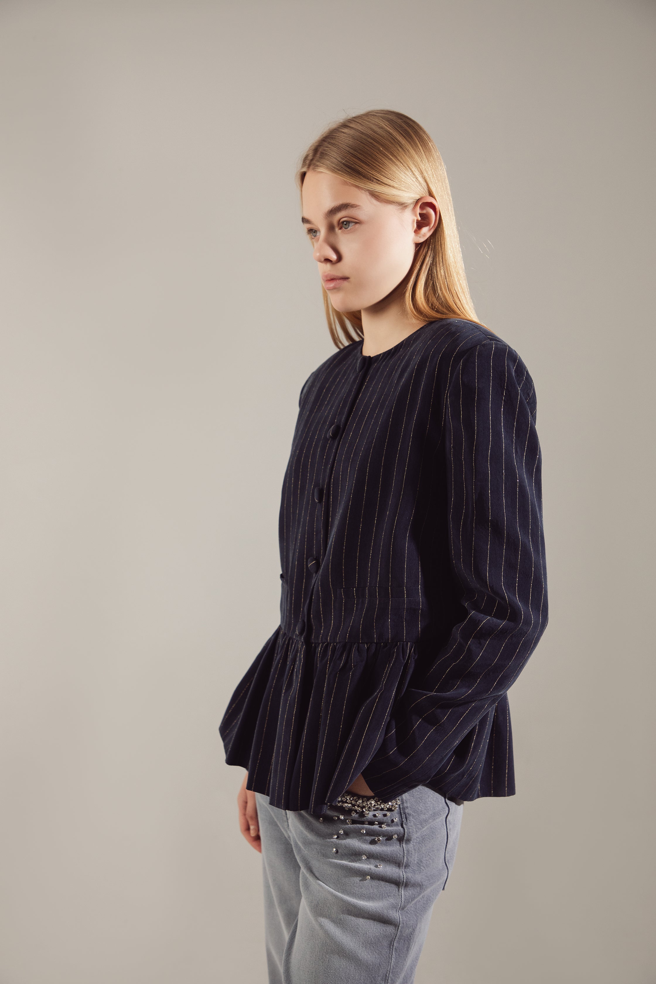 Dark Navy Gold-Stripe Ipek Kupra Jacket