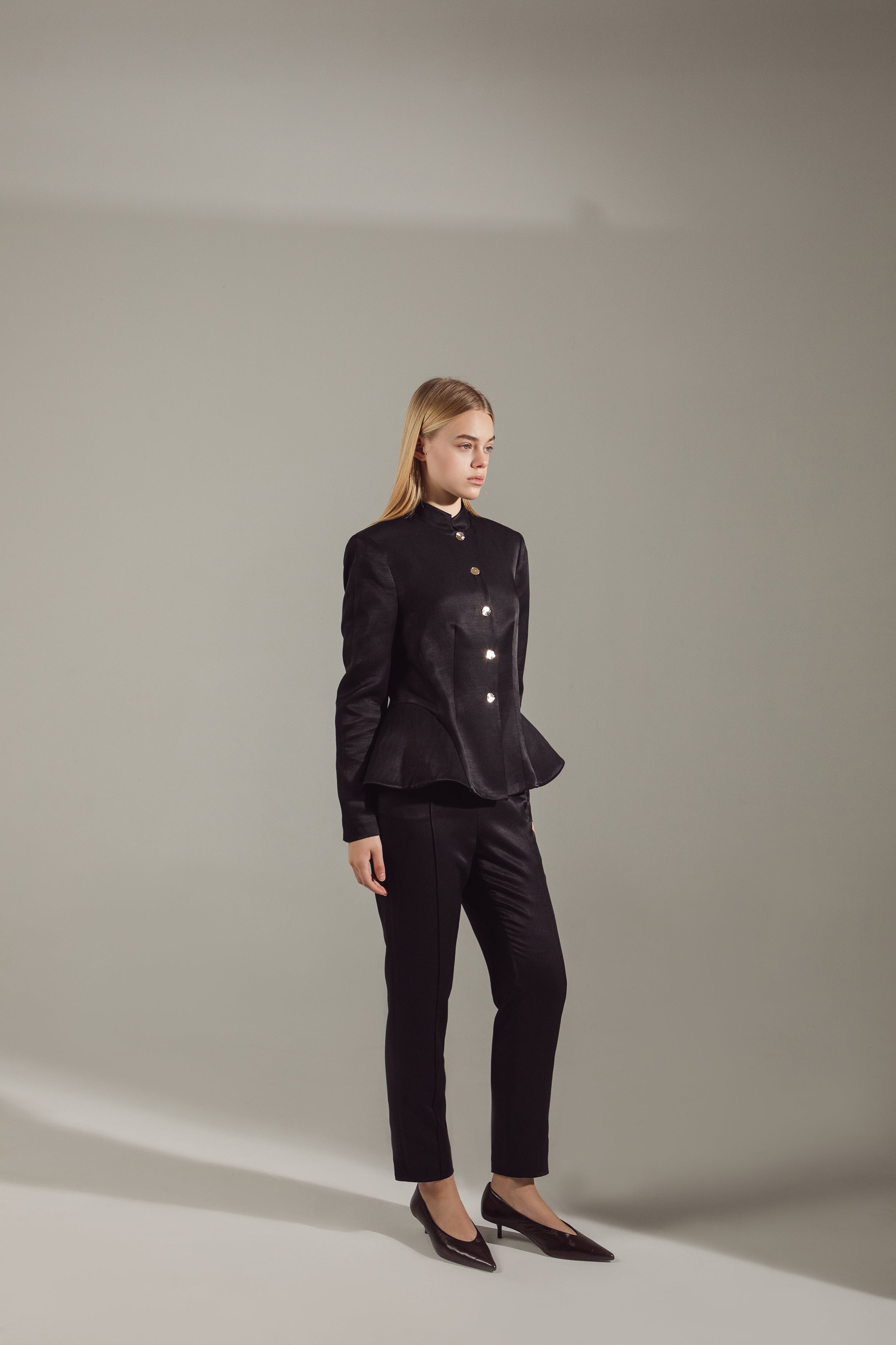 Deep Black Peplum Suit - Jacket & Trousers