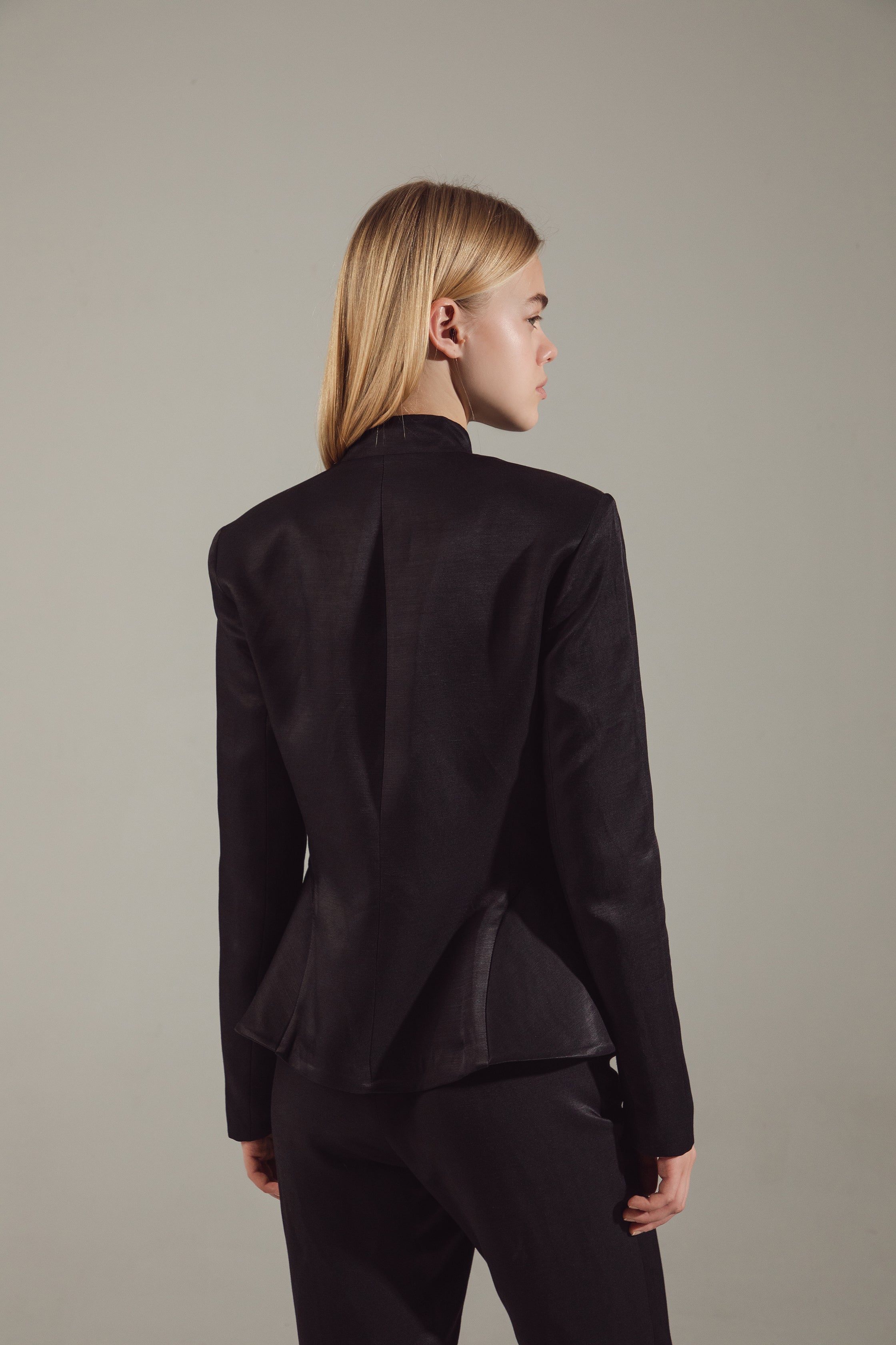 Deep Black Peplum Suit - Jacket & Trousers
