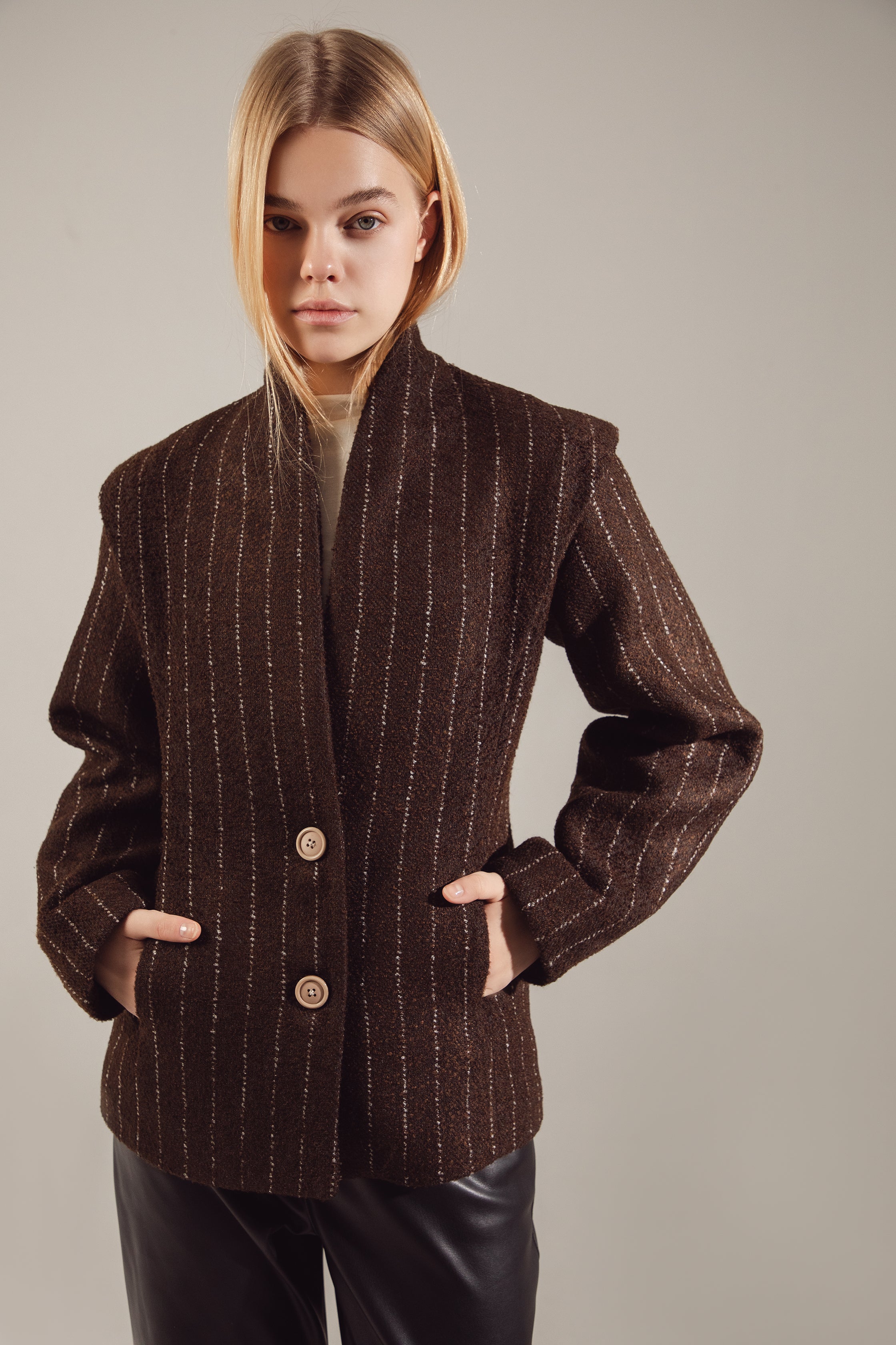 Deep Chocolate Striped Cropped Jacket-Coat